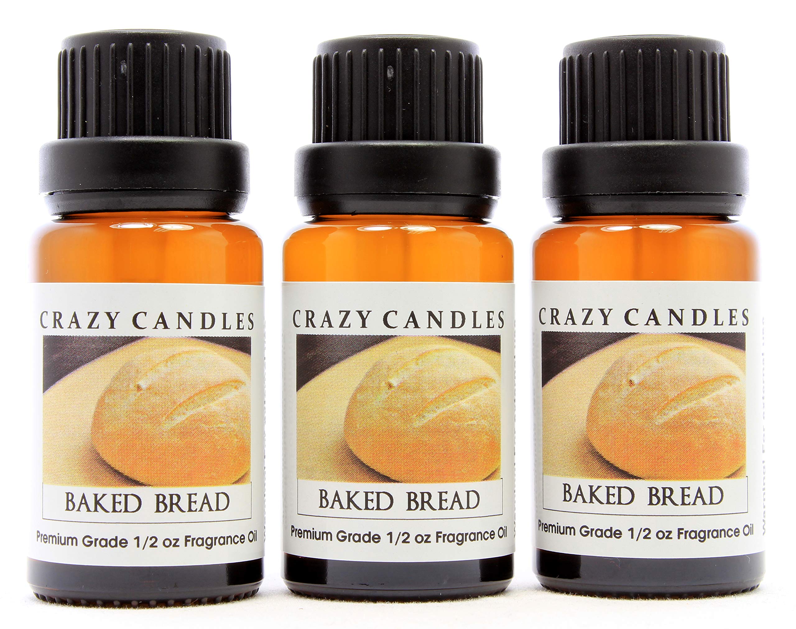Premium Baked Bread Scented Fragrance Oil - 3 Pack (1/2 FL Oz/15ml Each) - Made in USA - For Candles, Soaps & Home Diffusers - Warm & Cozy Bakery Aroma