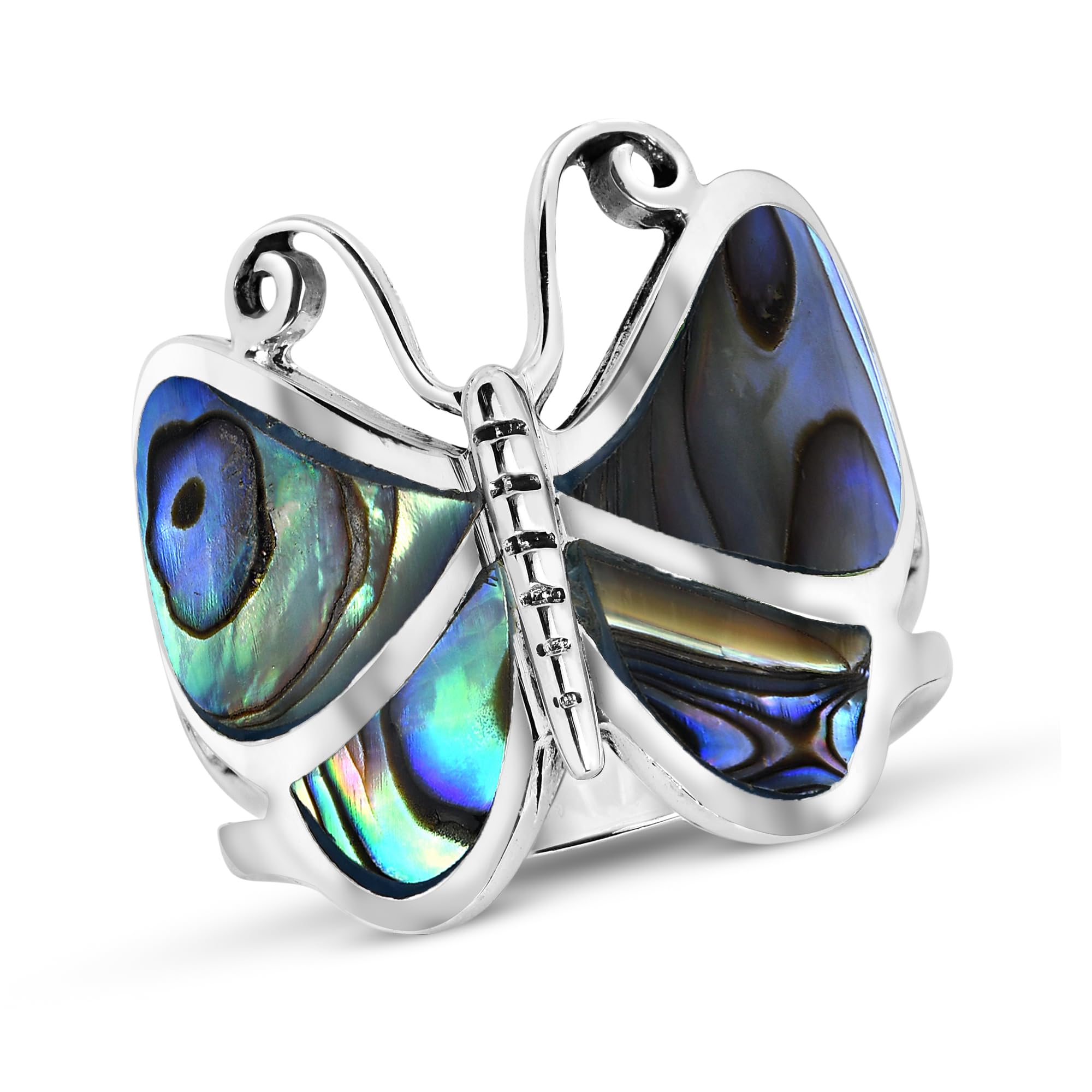 AeraVida Butterfly Rainbow Abalone Sterling Silver Ring for Women | .925 Silver Statement Ring | Elegant Wedding & Casual Jewelry | Comfort Fit Sizes 6-14 | Perfect Gift for Daughter, Wife & Loved Ones | Ideal for Weddings, Anniversaries & Everyday Wear