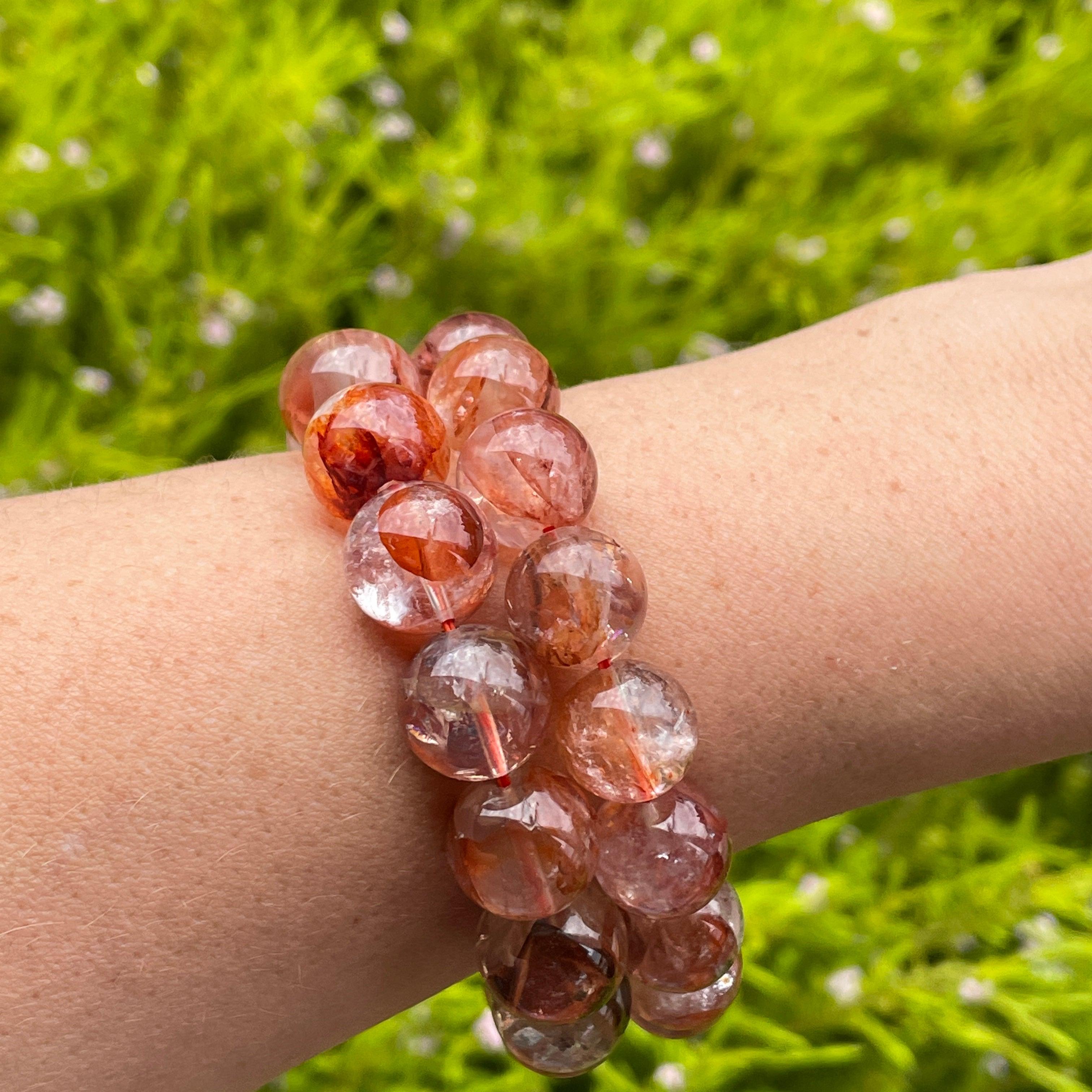 Natural Red Hematoid Fire Quartz Bracelet for Women - Healing Crystal Energy Jewelry for Meditation, Chakra Balancing & Spiritual Protection
