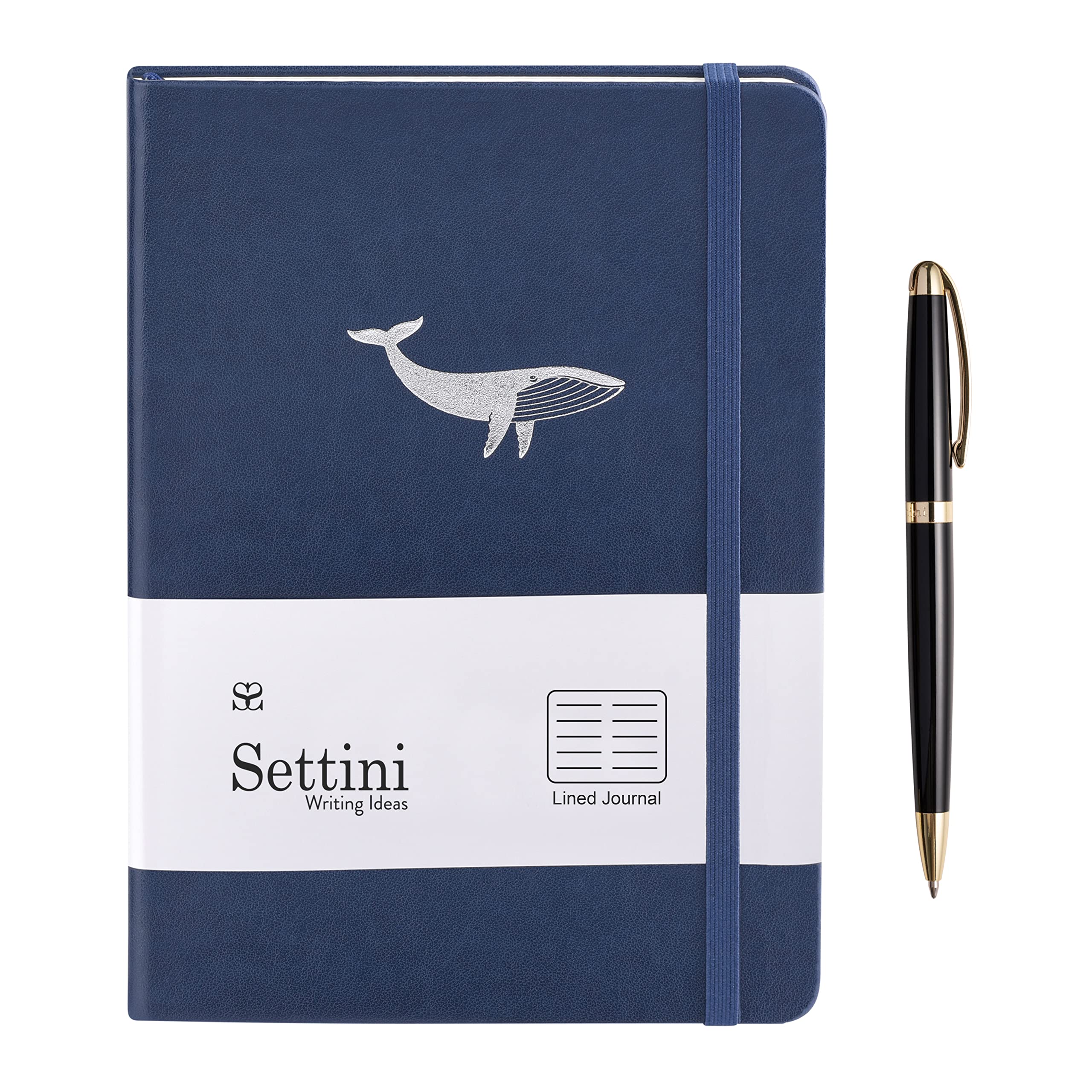 Premium Hardcover Lined Journal with Luxury Pen - A5 Notebook for Writing, Note Taking & Journaling - Perfect Gift for Students, Professionals & Writers (Navy Whale Design) - Ideal for Office, School & Travel Use