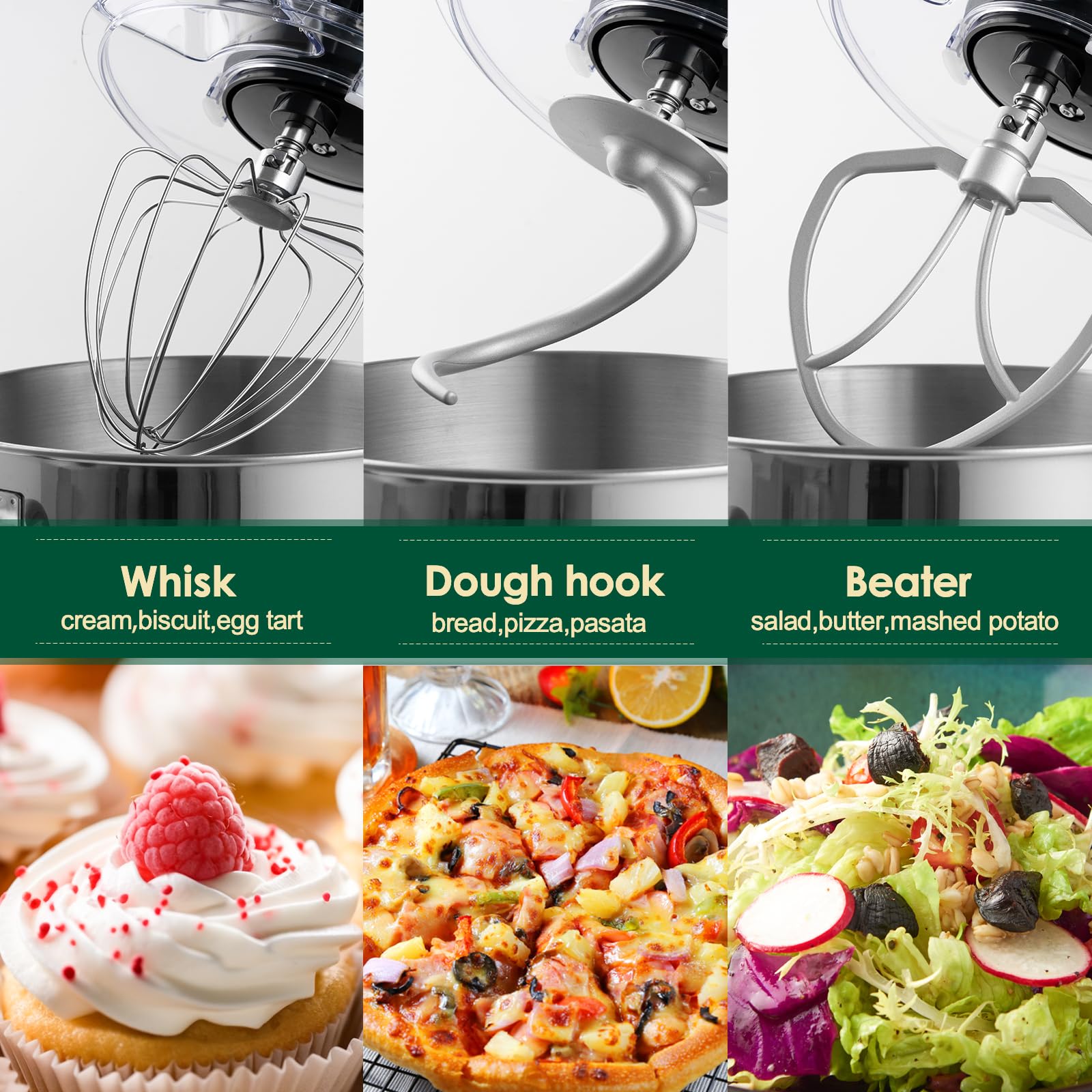 **Aucma 8.5QT 900W Tilt-Head Stand Mixer - Large Capacity Electric Kitchen Mixer with Dough Hook, Wire Whip & Beater (Black) - Perfect for Baking Bread, Cakes, Cookies & More**