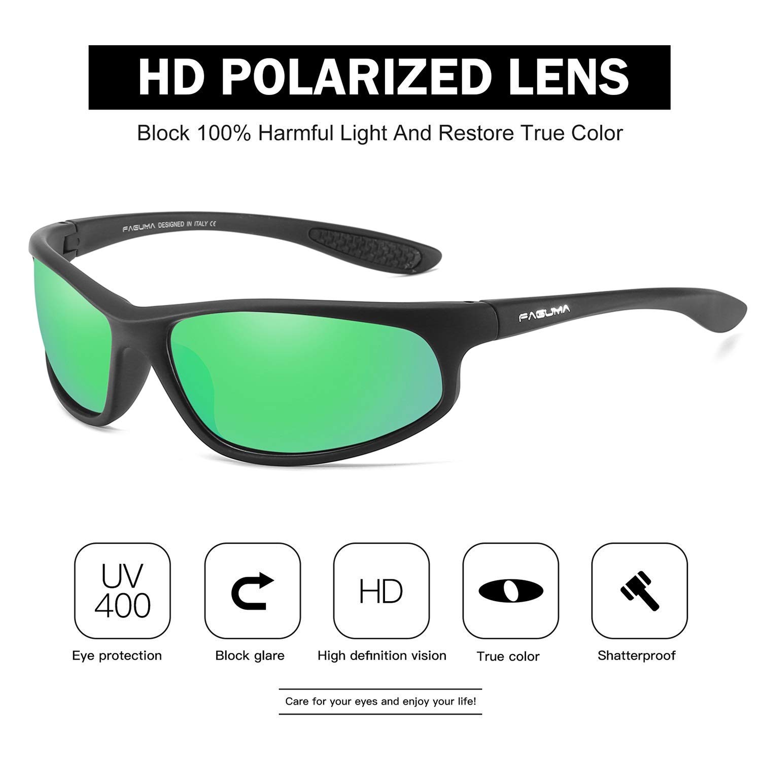 FAGUMA Polarized Sports Sunglasses for Men - UV400 Protection for Cycling, Driving & Fishing - Lightweight Comfortable Outdoor Activewear Accessories