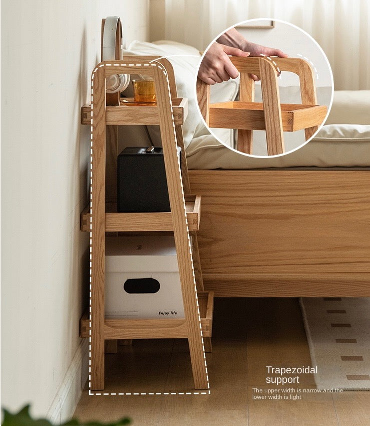 Solid Oak Wood Trapezoidal 3-Tier Bookshelf & Side Table - Modern Home Office Storage & Living Room Decor