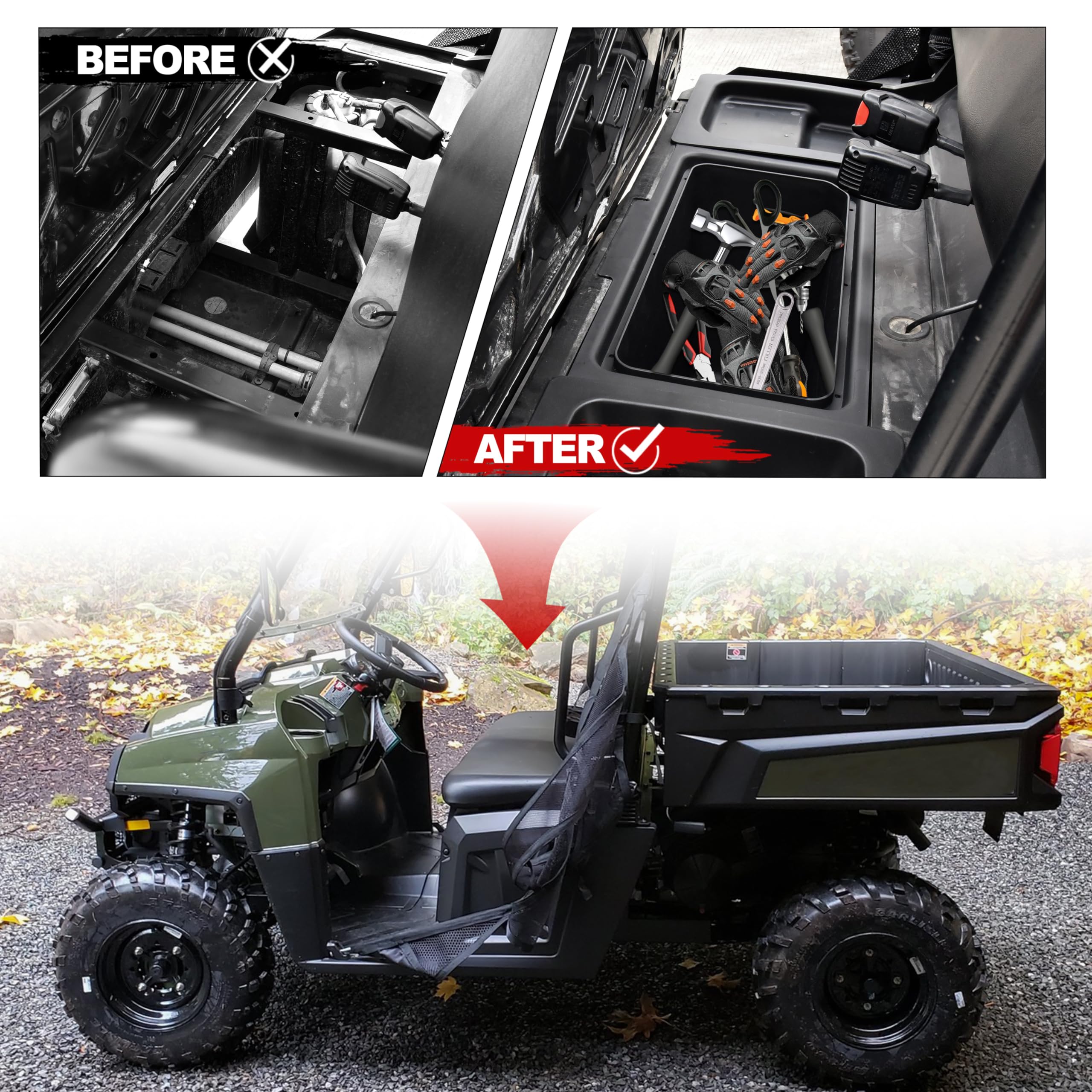 SAUTVS Under Seat Storage Box for Polaris Ranger 500 570 | Removable Cargo Bin Set for 2015-2021 Ranger 500/CREW 570/ETX/EV | Replacement for #2880046 | Perfect for Off-Road Gear Organization & Tool Storage