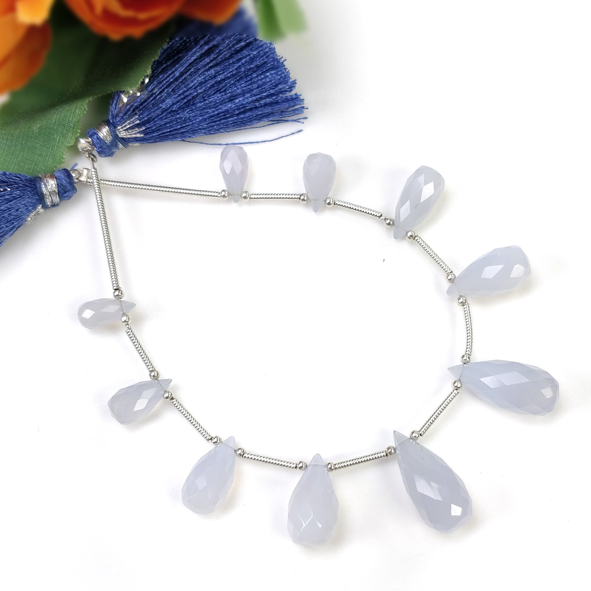 Natural Blue Chalcedony Gemstone Checker Cut Loose Beads - 40.00cts Untreated Faceted Tear Drop Beads (9.5mm-18mm) for Jewelry Making, DIY Crafts & Healing Crystal Bracelets