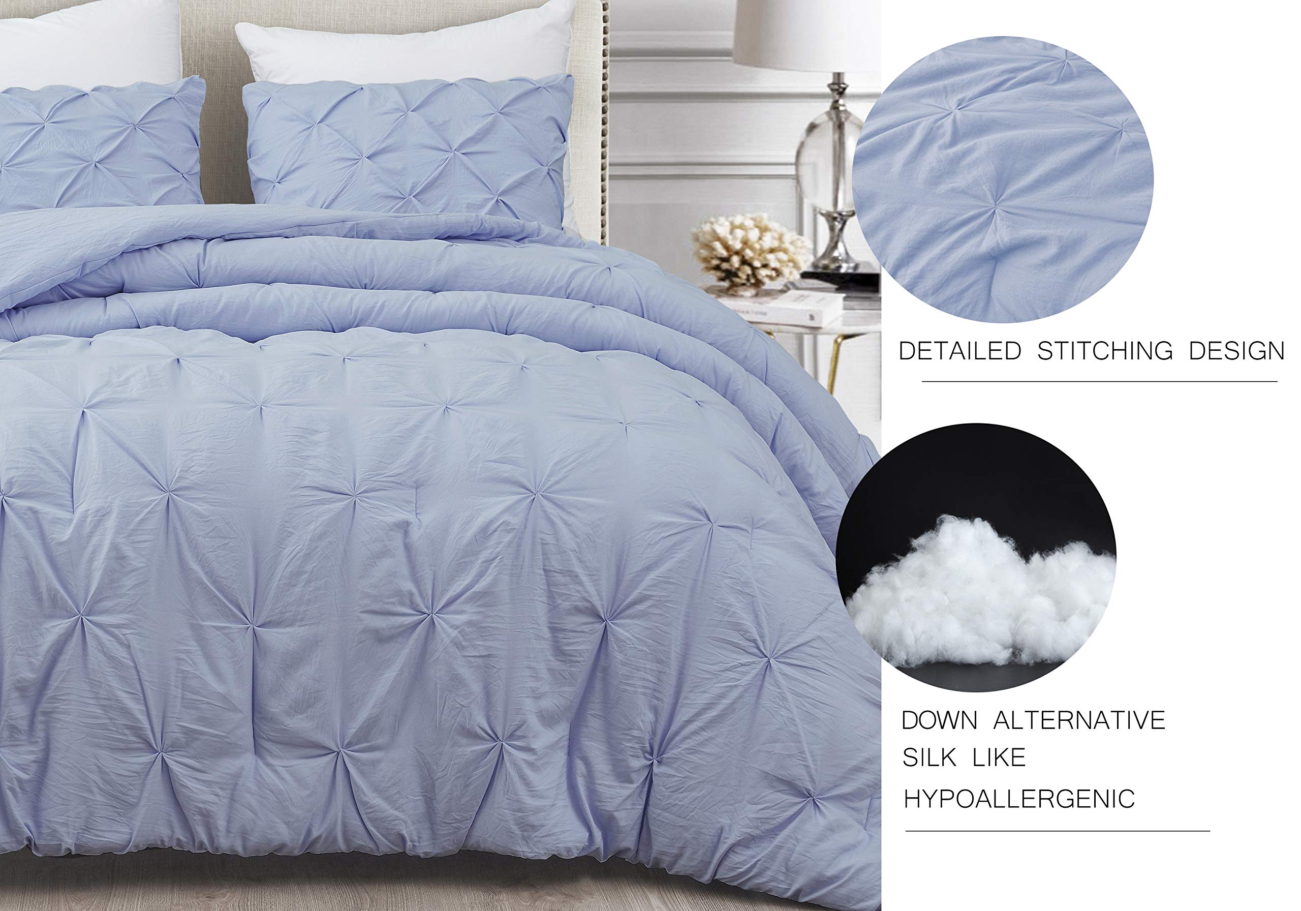 Premium Soft Cotton Comforter Set - All Season Goose Down Alternative Pinch Pleat Duvet Insert | 500 GSM Fill Power | Ultra Soft 3-Piece Bedding Set for Twin/Twin XL | Light Blue | Perfect for Cozy Bedrooms & Guest Rooms