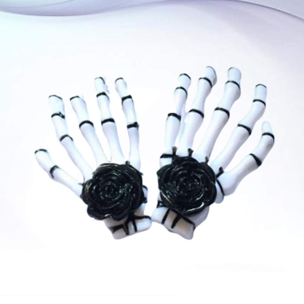 PRETYZOOM Women's Skull Hair Clip Set - 1 Pair Black & White Rose Skeleton Hairpins for Girls, Hair Accessories for Gothic, Punk, Halloween & Cosplay Styles