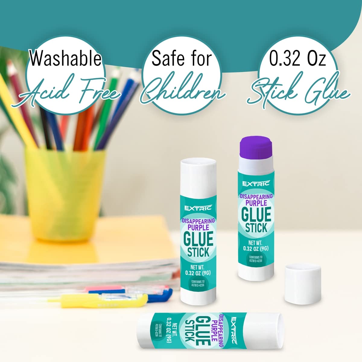 Purple Washable Glue Sticks for Kids - 12 Pack (0.32 oz Each) | Non-Toxic School Supplies for Classroom, Arts & Crafts | Perfect for Homework, Scrapbooking & DIY Projects