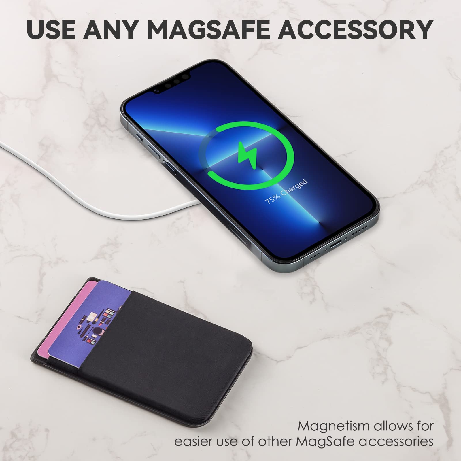 Magnetic MagSafe Wallet for iPhone 16/14/13/12 Pro Max Plus - Adjustable Leather Card Holder with 4 Slots & Stickers - Black | Perfect for Everyday Carry, Travel & Contactless Payments