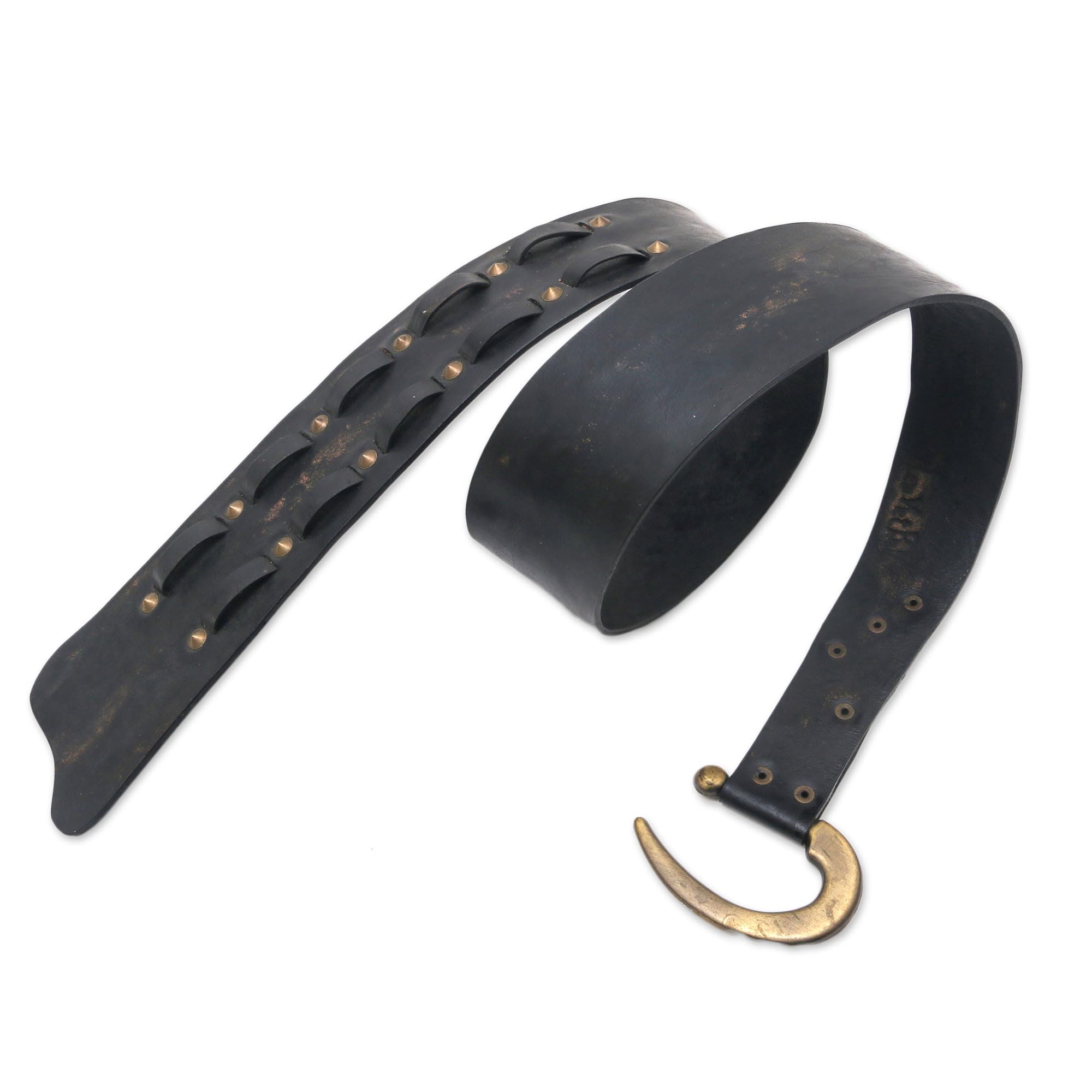 Handmade Leather Belt with Iron Studs & Contemporary Hook - Artisan Crafted in Indonesia - Stylish & Durable for Casual & Formal Wear