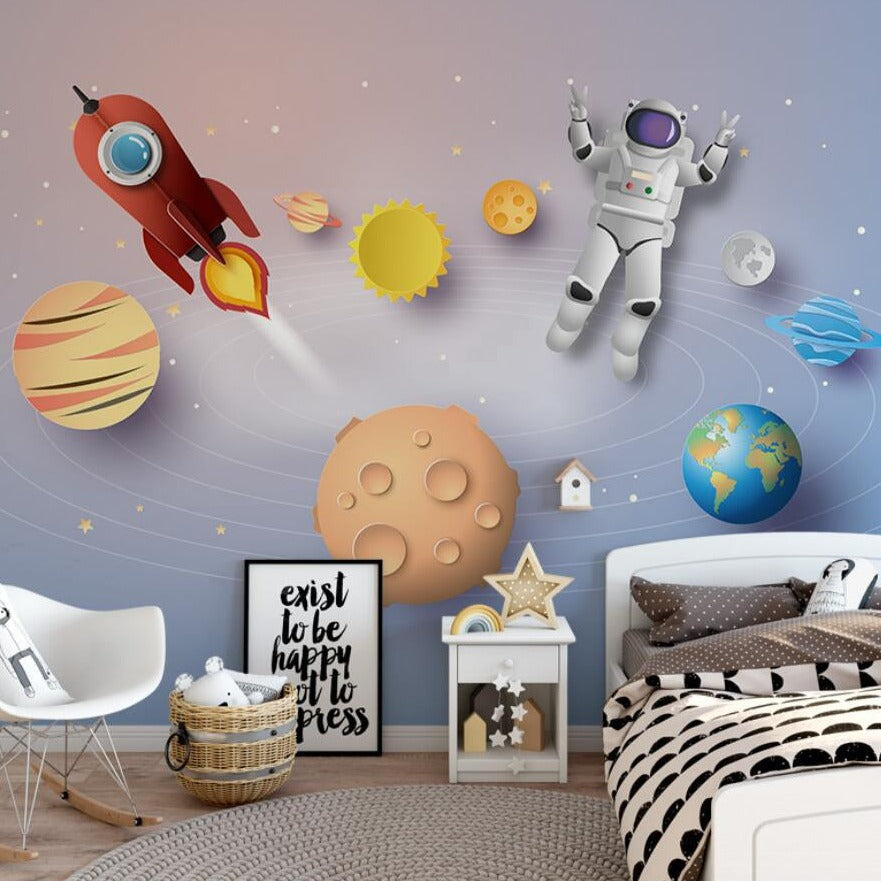 Space Adventure Astronaut Kids Room Wallpaper - Galaxy Themed Nursery Decor for Boys & Girls - Perfect for Bedroom, Playroom & Classroom Walls
