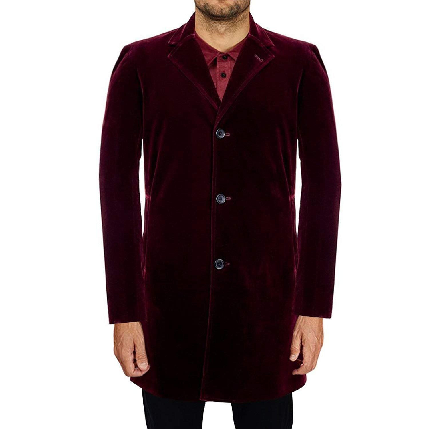 Doctor Who Peter Capaldi Maroon Velvet Long Trench Coat | Cosplay Costume & Halloween Party Outfit | Perfect for Sci-Fi Conventions & Themed Events
