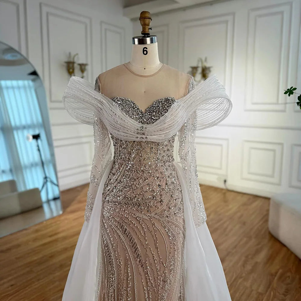 Elegant White Sequin Beaded Mermaid Evening Gown - LA72266C | Formal Dresses for Prom, Wedding, Gala & Special Occasions