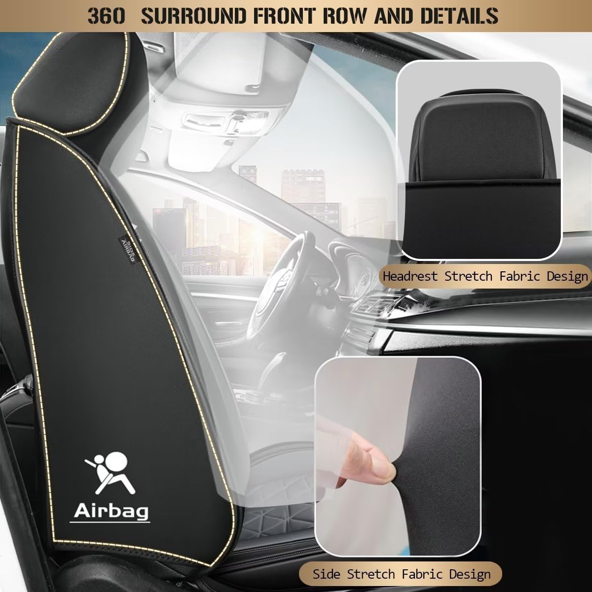Waterproof Faux Leather Front Seat Covers for Hyundai Tucson 2010-2025 - Airbag Compatible Car Seat Protectors (2 Front Seats, Black & Grey) | Perfect for Daily Commuting, Road Trips & Protecting Your Vehicle Interior