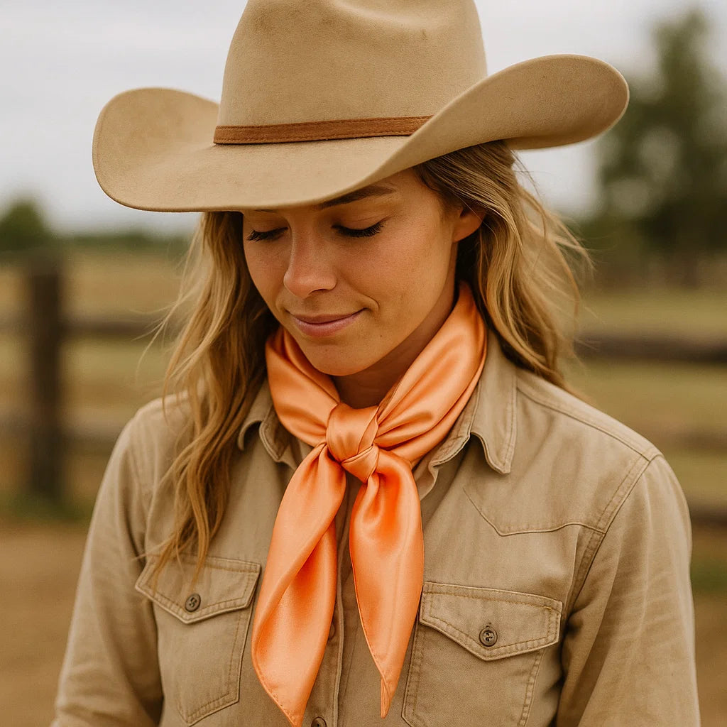 35X35 Solid Peach Wild Rag Scarf WRS24 - Soft Bandana for Cowboy, Cowgirl, Outdoor Adventures & Western Fashion Accessory