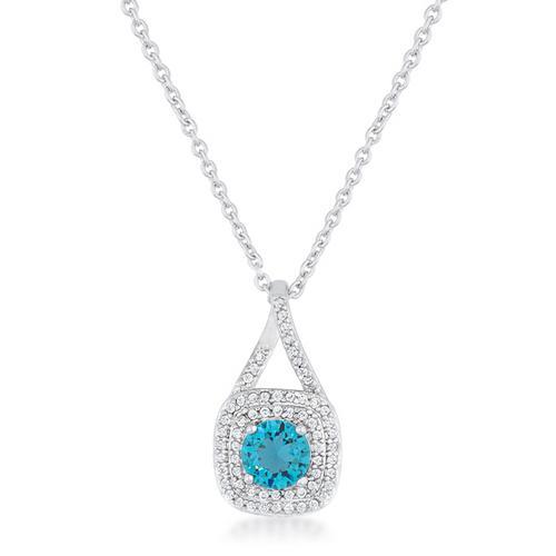 1.2ct Aqua Blue Cubic Zirconia Rhodium Plated Classic Pendant Necklace for Women - Perfect for Weddings, Parties & Special Occasions