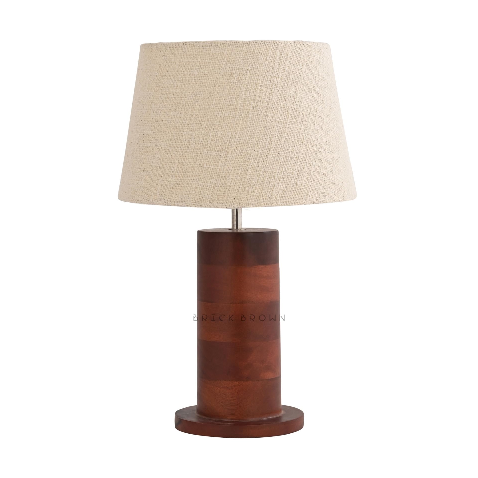 Brick Brown ® Premium Wooden Rounded Twist Table Lamp with Fabric Shade & LED Bulb - Modern Bedside Night Light for Bedroom, Living Room, Study Room - Warm Ambient Lighting for Reading & Relaxation