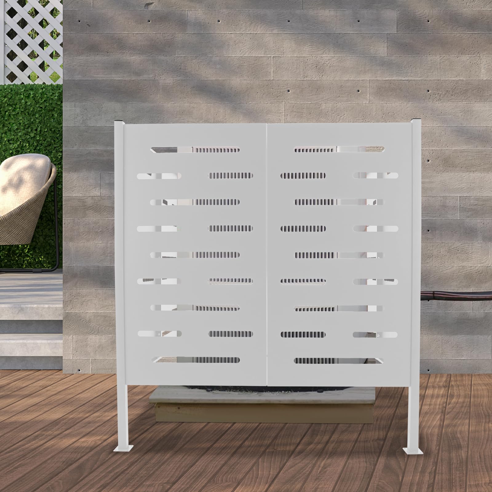 White Iron AC Privacy Screen Fence Panel - Outdoor Air Conditioner Cover & Enclosure to Hide AC Unit - Durable Weatherproof Equipment for Backyard, Patio & Garden Privacy
