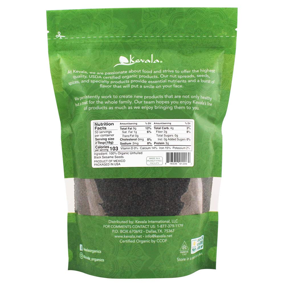 Kevala Organic Raw Black Sesame Seeds – Unhulled, Gluten Free, Kosher, Non-GMO, Vegan, USDA Certified (32 oz / 2 lb Bag) – Perfect for Baking, Smoothies, Asian Cuisine & Healthy Snacks