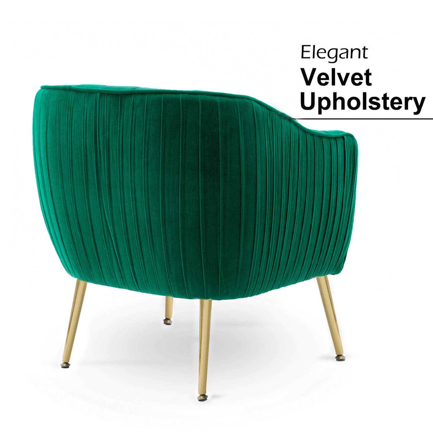 Luxury Velvet Accent Chair - Modern Barrel Armchair with Golden Finish in Christmas Green - Perfect for Living Room, Bedroom & Home Office Decor