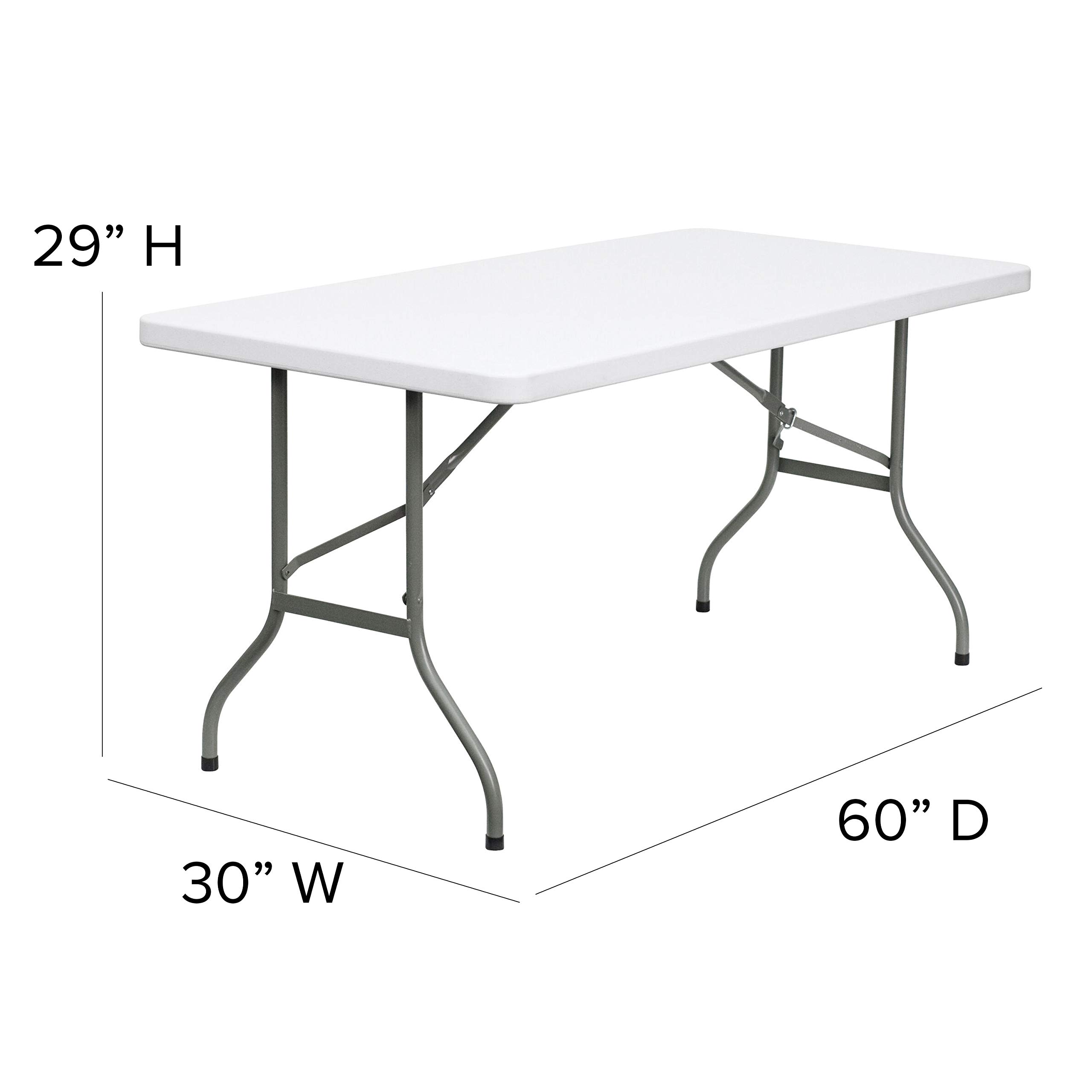 Flash Furniture Elon 5-Foot Rectangular Plastic Folding Table - Lightweight Portable Banquet Table for Parties, Picnics, Camping & Events - Indoor Outdoor Use - White