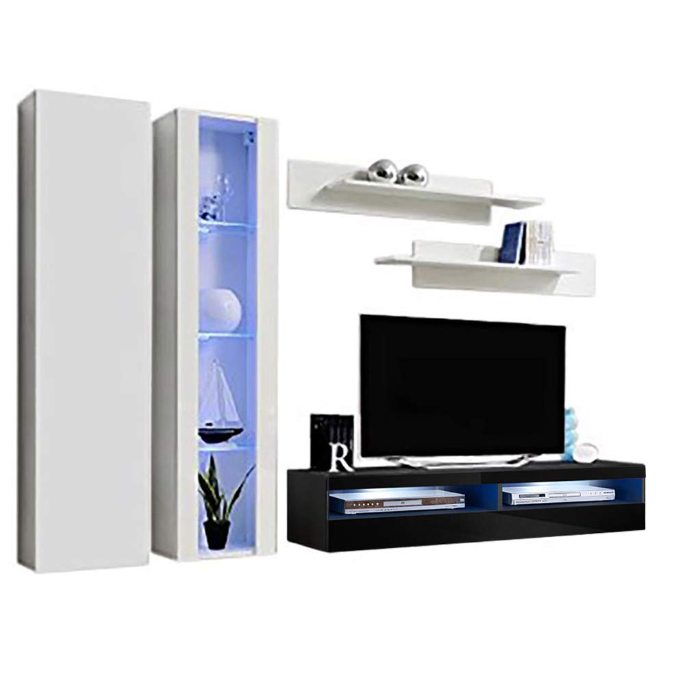 Modern Floating TV Stand with Storage & LED Lights - Wall-Mounted Entertainment Center Console for Bedroom & Living Room - White/Black A4 35TV Stand - Perfect for Small Spaces & Home Theater Setup