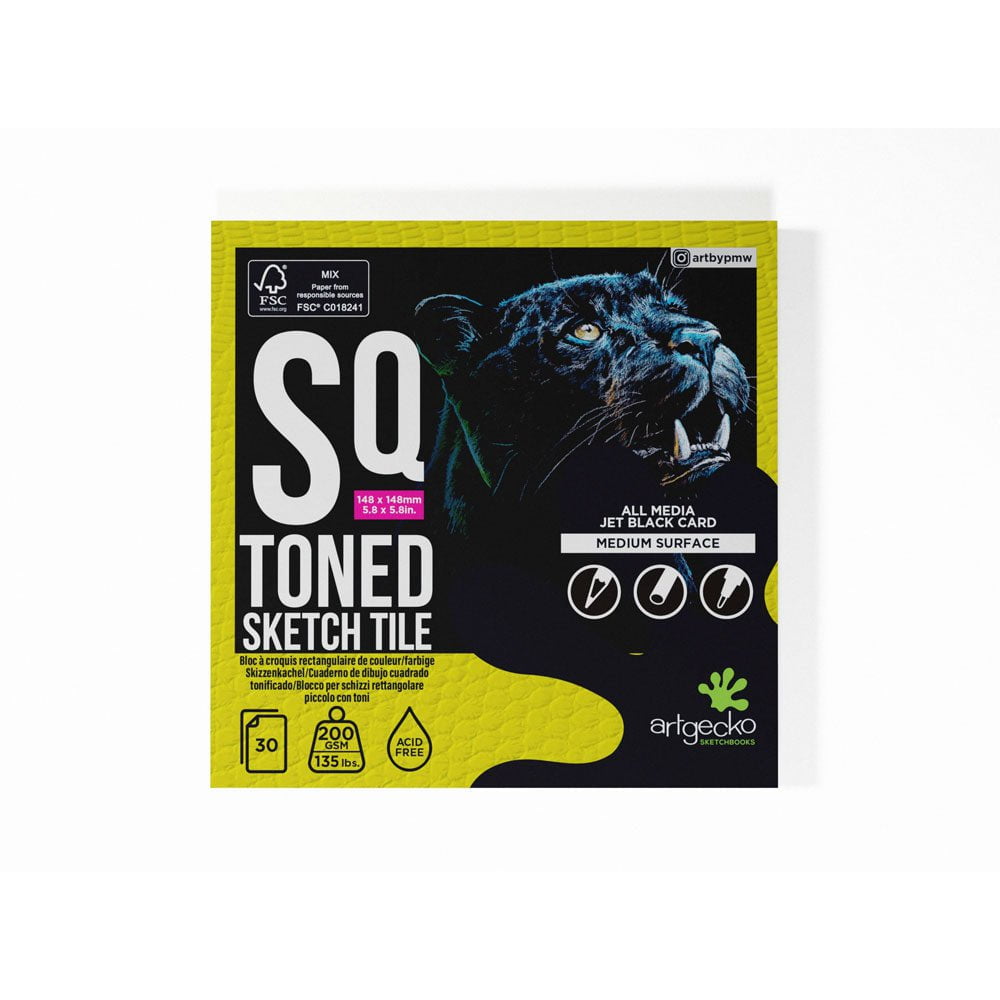 ArtGecko Pro Toned Sketch Tile Square 148x148mm (5.8x5.8 Inch) - 40 Sheets 200gsm Black Drawing Paper for Artists, Sketching & Illustration - Perfect for Charcoal, Pencil & Pastel Artwork
