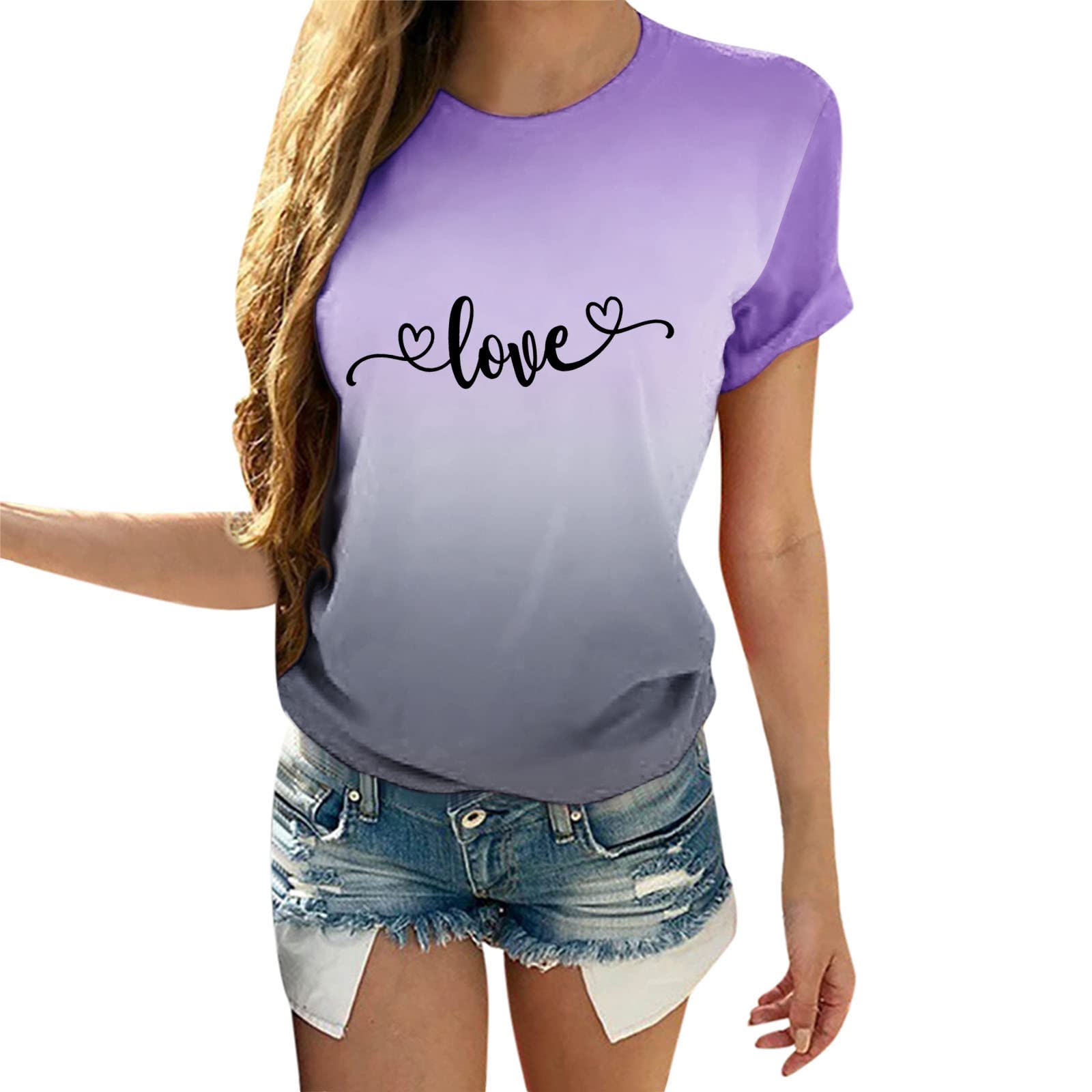 Valentine's Day Matching Couple T-Shirts - Romantic Heart Tie-Dye Print Short Sleeve Tops for Women | Perfect Wedding Gift & Anniversary Present | Great for Date Nights, Proposals, and Romantic Getaways