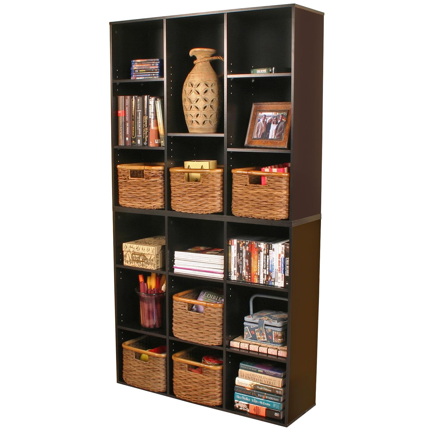 Venture Horizon 9-Cubby Bookcase - Black Wooden Storage Shelf for Kids Room, Living Room & Office Organization - Perfect for Books, Toys & Home Decor
