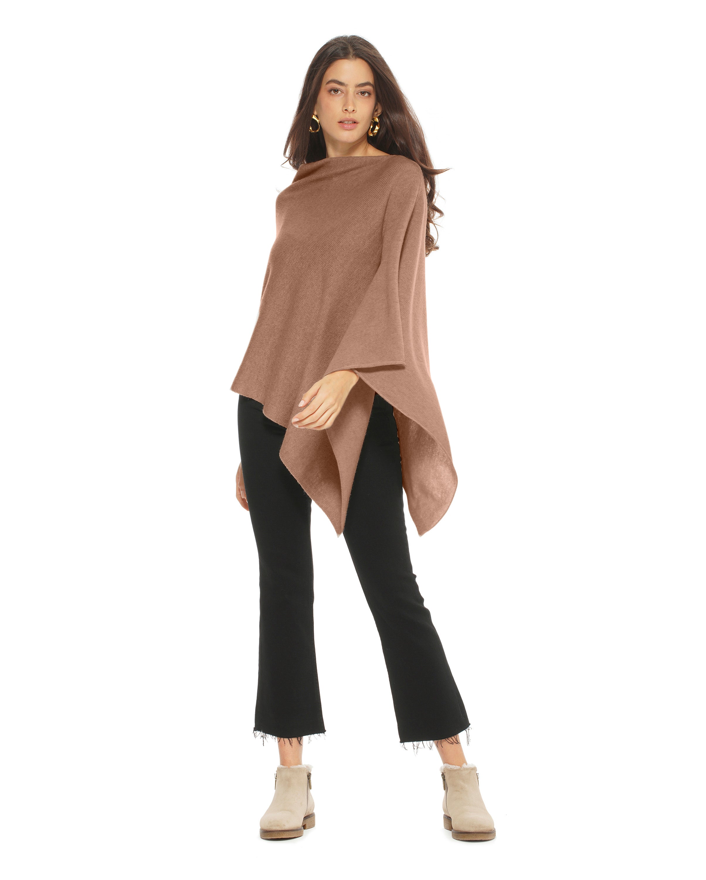 Luxury Women's Pure Cashmere Poncho Shawl - Soft & Warm Camel Color - Perfect for Fall, Winter & Travel