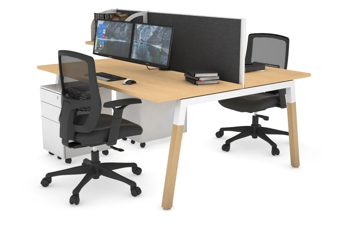 Quadro A Legs 2-Person Office Workstation with Wood Legs & Cross Beam [1400L x 700W] - Perfect for Shared Workspaces, Home Offices, and Collaborative Environments