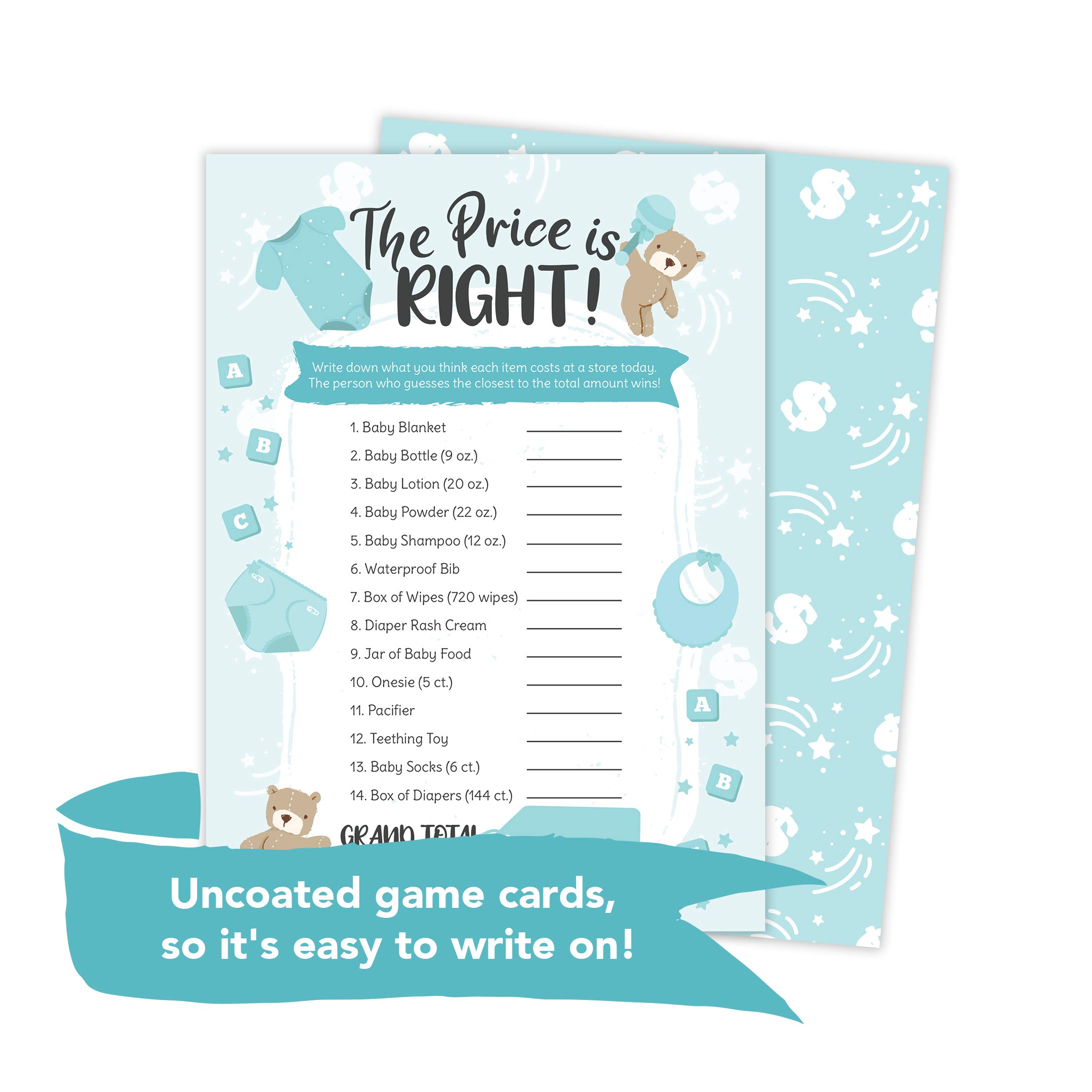 Desert Cactus Baby Shower Game - Fun Price is Right Guessing Activity for Gender Reveal Parties (25 Count, Boy Theme) | Perfect for Coed Showers, Neutral Decor & Invitations