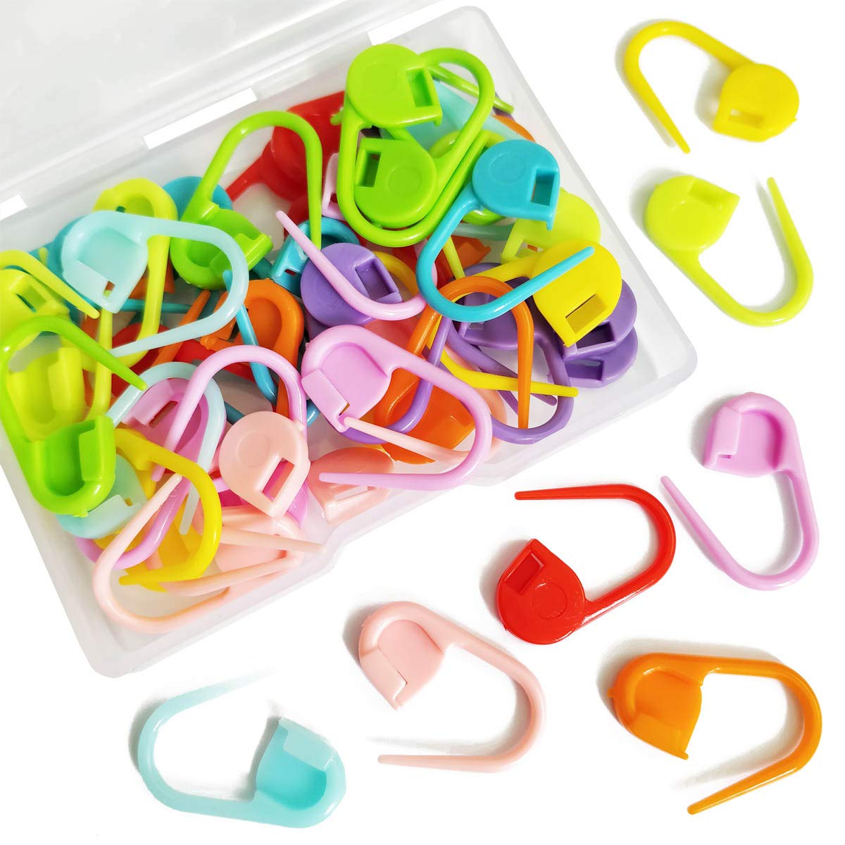 50 Colorful Knitting Stitch Markers - Crochet Clips & Pins, Locking Stitch Markers for Knitting & Crocheting, DIY Craft Plastic Safety Pins (10 Colors) - Perfect for Yarn Projects, Sweater Making & Handmade Gifts