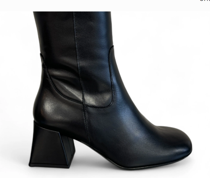 Wonders H 6212 Women's Black Leather Ankle Boots with Block Heel - Stylish & Comfortable for Office, Party & Everyday Wear