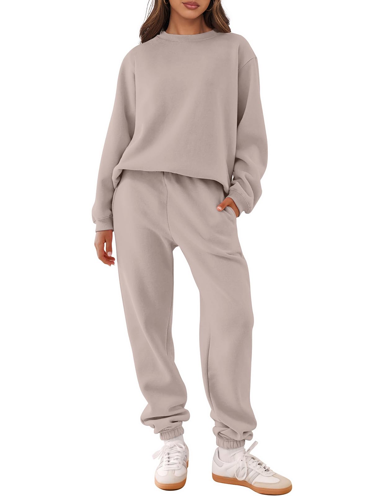 ANRABESS Women's 2 Piece Lounge Set - Long Sleeve Crewneck Sweatshirt & Jogger Pants Tracksuit - Cozy Fall Outfit for Home, Travel & Casual Wear 2024