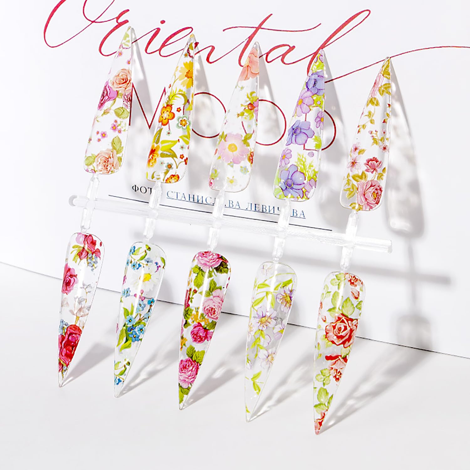 Holographic Floral Nail Foil Wraps - 10 Rolls DIY Nail Art Stickers & Decals for Manicure (39.3 Inch Length) - Perfect for Salon, Home Nail Design & Party Nail Decoration