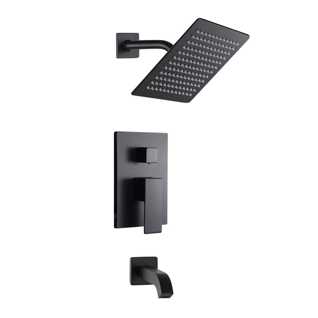 Luxury Black Tub and Shower Faucet Set - 8 Inch Rainfall Shower Head System with Tub Spout, Single Handle Mixer Valve Trim Kit for Bathroom | Modern Bathroom Upgrade, Spa-Like Shower Experience