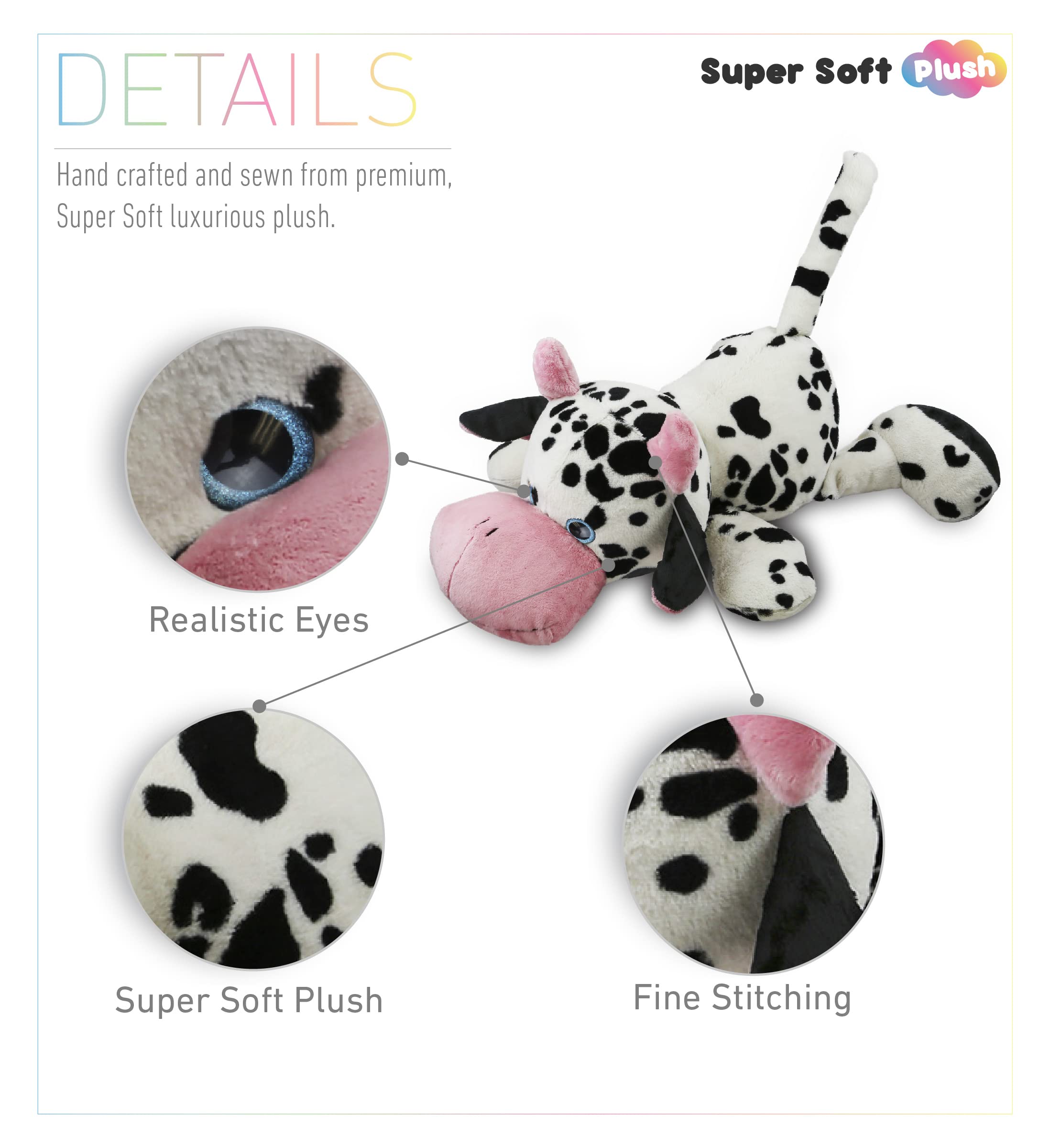 DolliBu Plush Cow Stuffed Animal Pillow - 27 Inch Super Soft Jumbo Hugging Pillow for Kids & Toddlers | Cute & Cozy Nap Buddy, Floor Pillow for Nursery, Bedroom & Playroom | Perfect for Cuddling, Napping & Decor