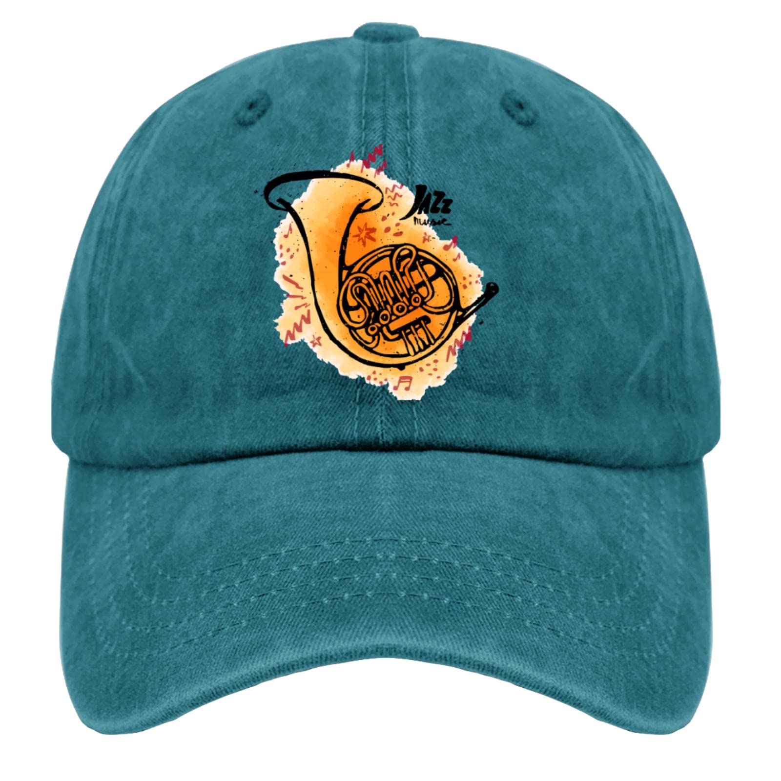 Zoman Vintage French Horn Jazz Music Trucker Hat - Adjustable Washed Cotton Baseball Cap for Teens, Men & Women - Perfect for Golf, Concerts & Casual Wear
