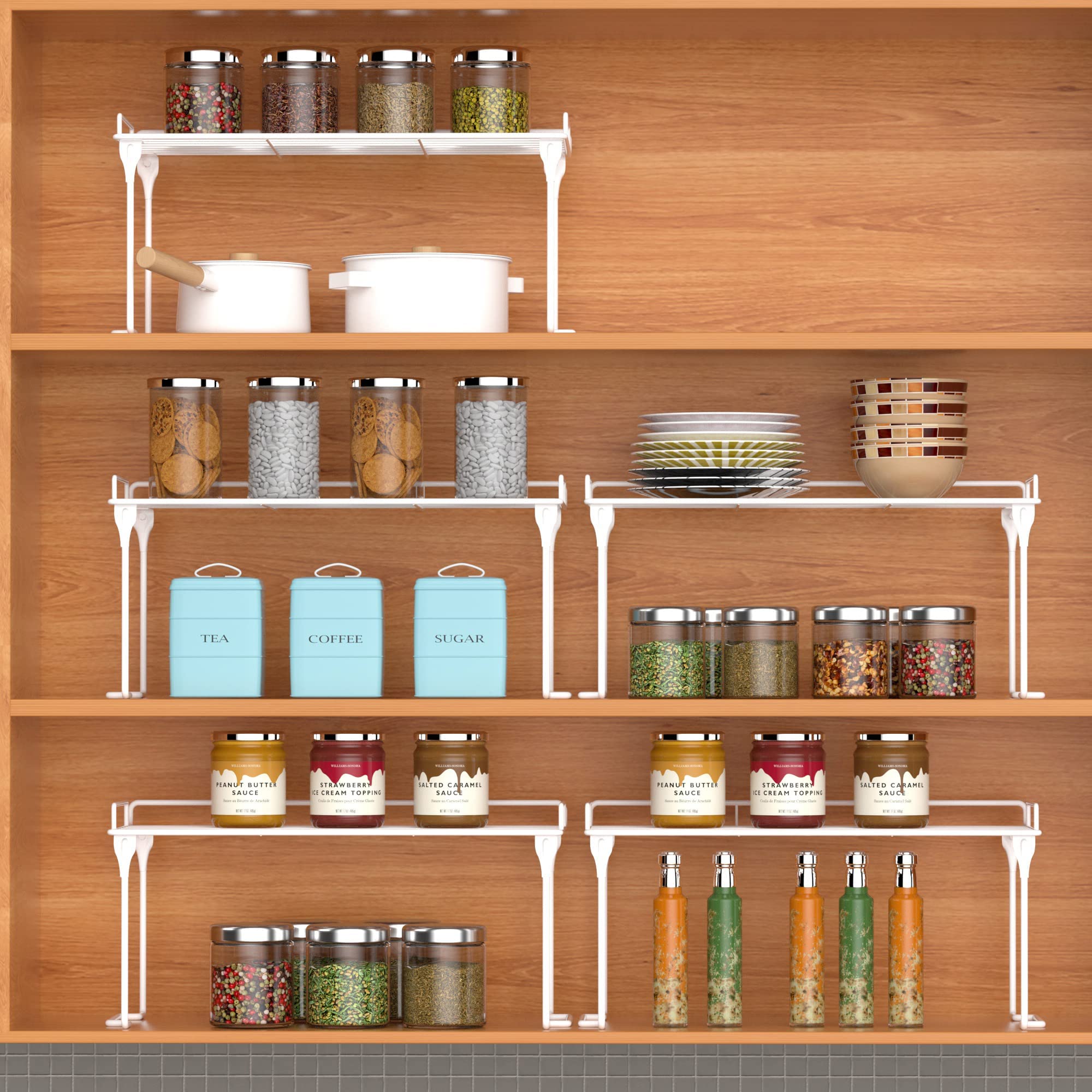 RedRubbit Stackable Foldable Kitchen Cabinet Organizer Shelf - 2 Pack Spice Rack for Counter, Pantry, Bathroom & Cupboard Storage - Perfect for Small Space Organization & Home Decluttering