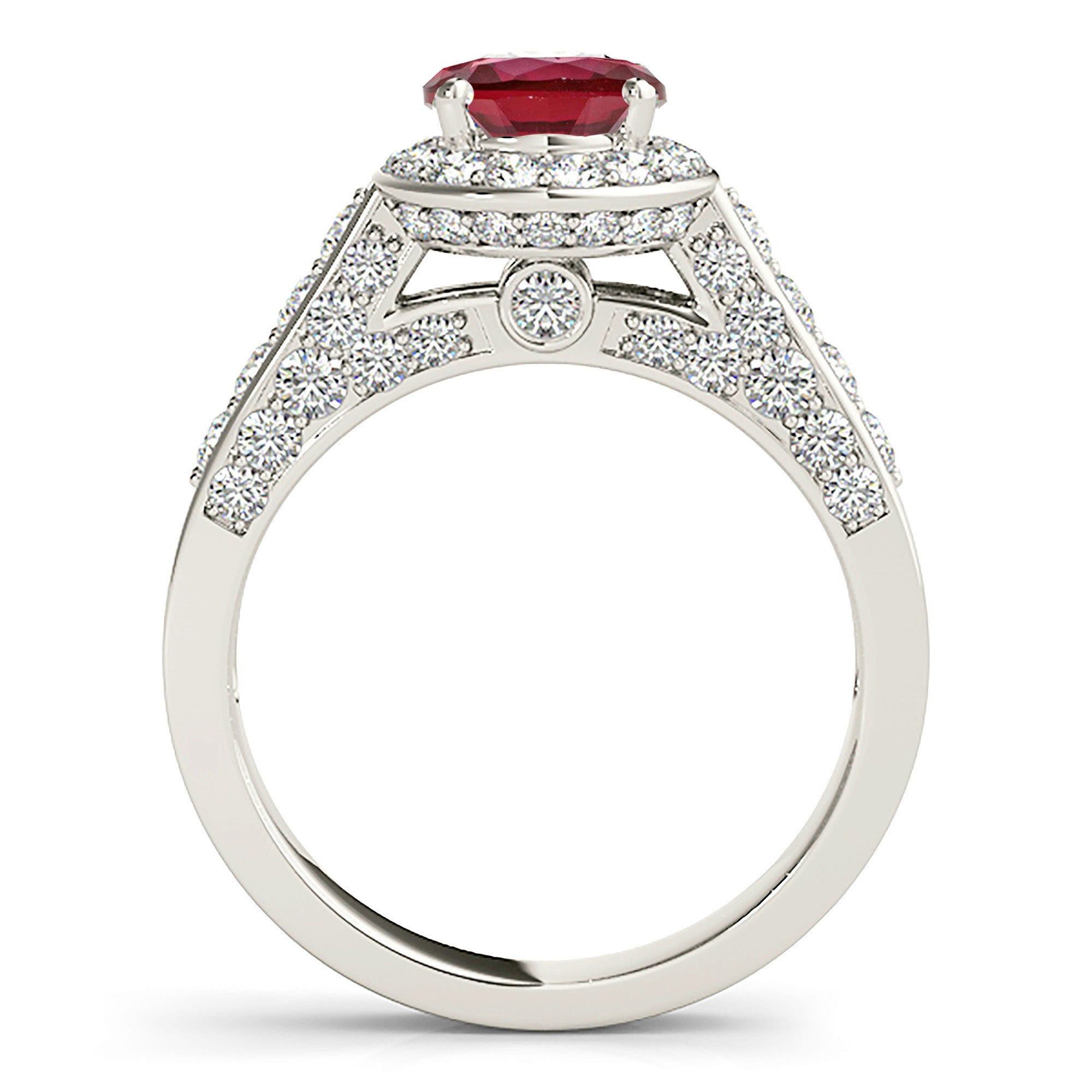 1.35 Carat Genuine Ruby Engagement Ring with Diamond Halo & Side Stones - Perfect for Weddings, Anniversaries & Special Occasions