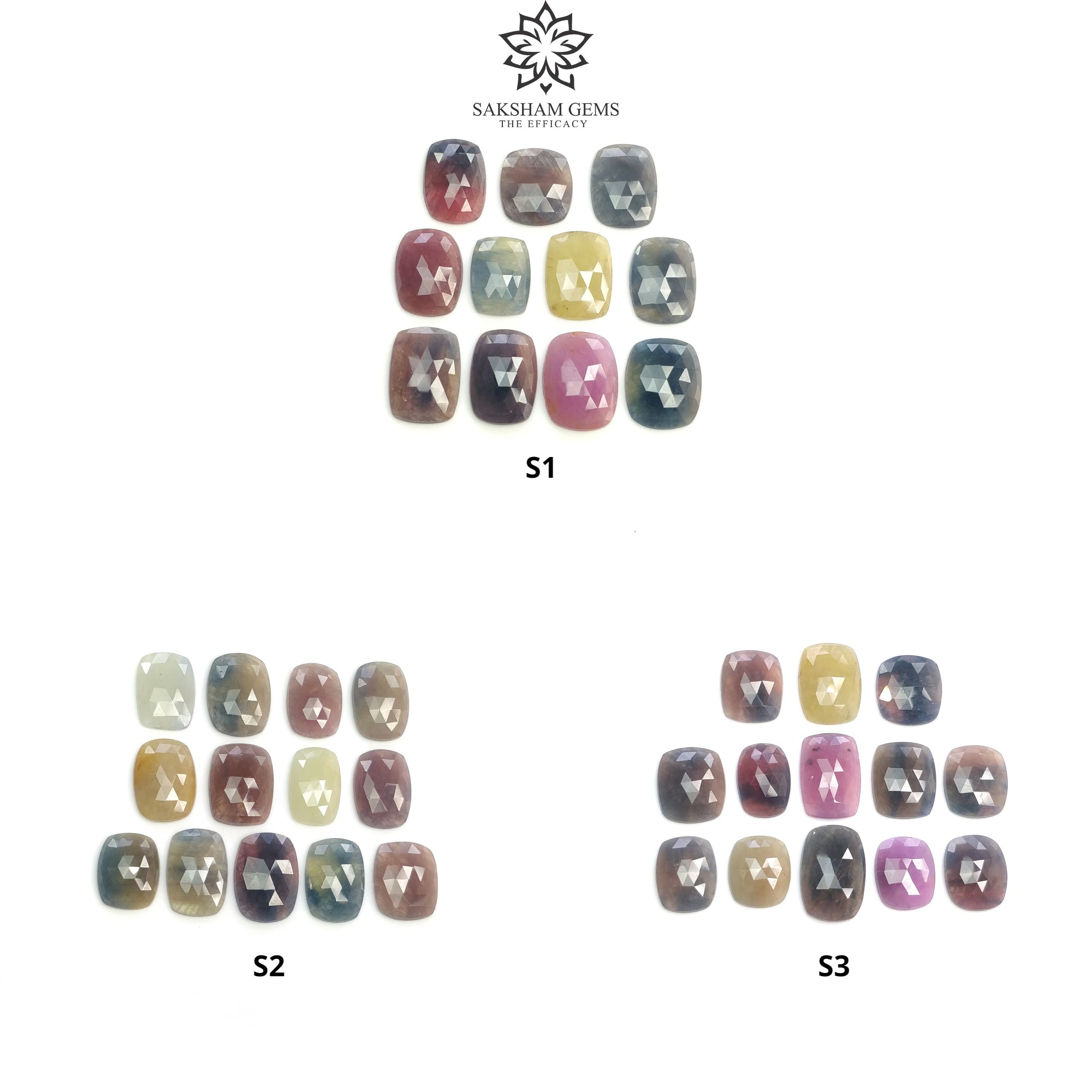 Natural Untreated Unheated Bi-Color Sapphire Rose Cut Cushion Gemstone Set | Multi Sapphire Jewelry for Engagement Rings, Wedding Bands & Special Occasions