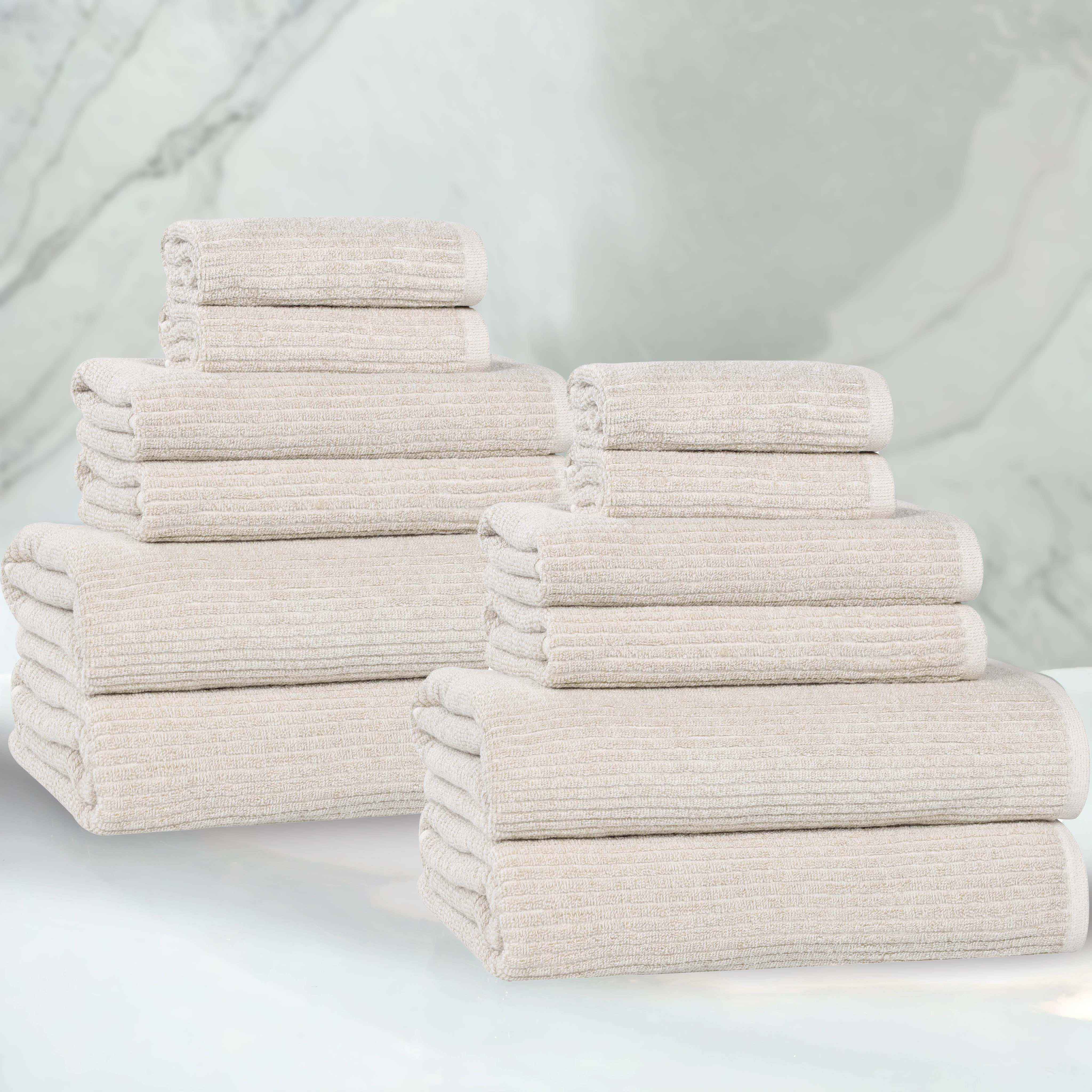 Premium 12-Piece Cotton Blend Ribbed Towel Set - Ultra Soft & Absorbent Bath Towels for Spa, Gym & Luxury Home Use