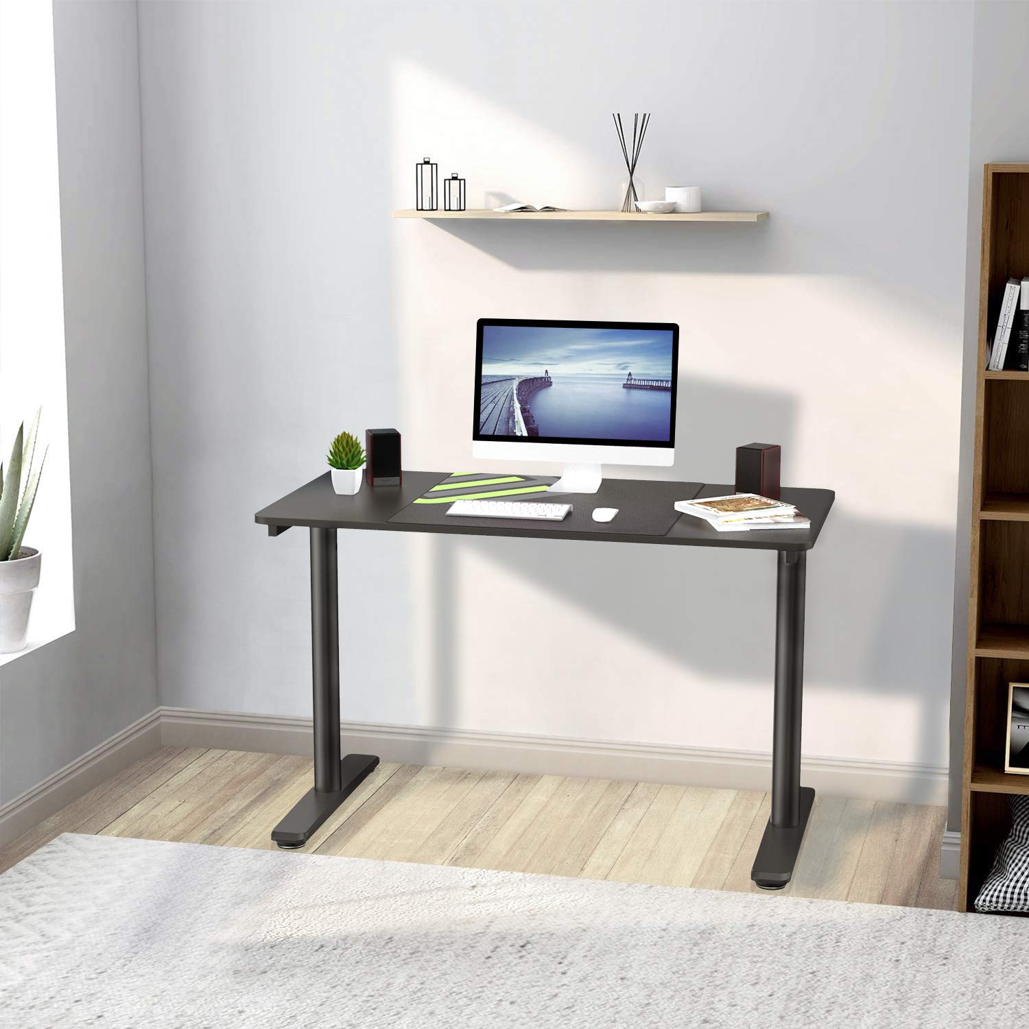 47 Inch Modern Computer Desk with I-Shaped Legs - Sturdy Home Office & Gaming Desk for Work, Study, and PC Gaming - Black Workspace Solution for Small Spaces & Ergonomic Setup