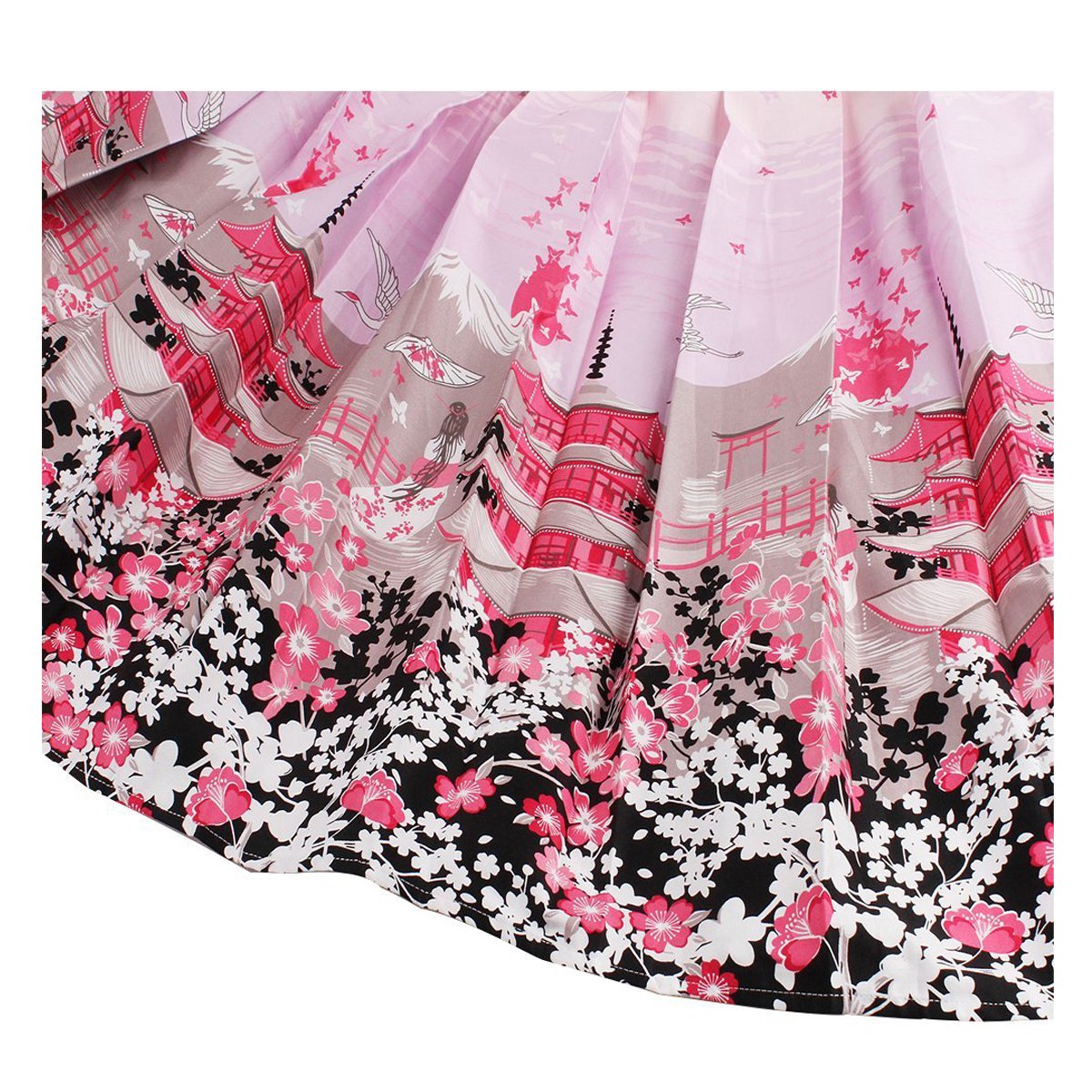 Girstunm Women's Pleated Vintage Floral Print A-Line Midi Skirt with Pockets | Retro Summer Skirt for Casual Outings, Date Nights & Office Wear