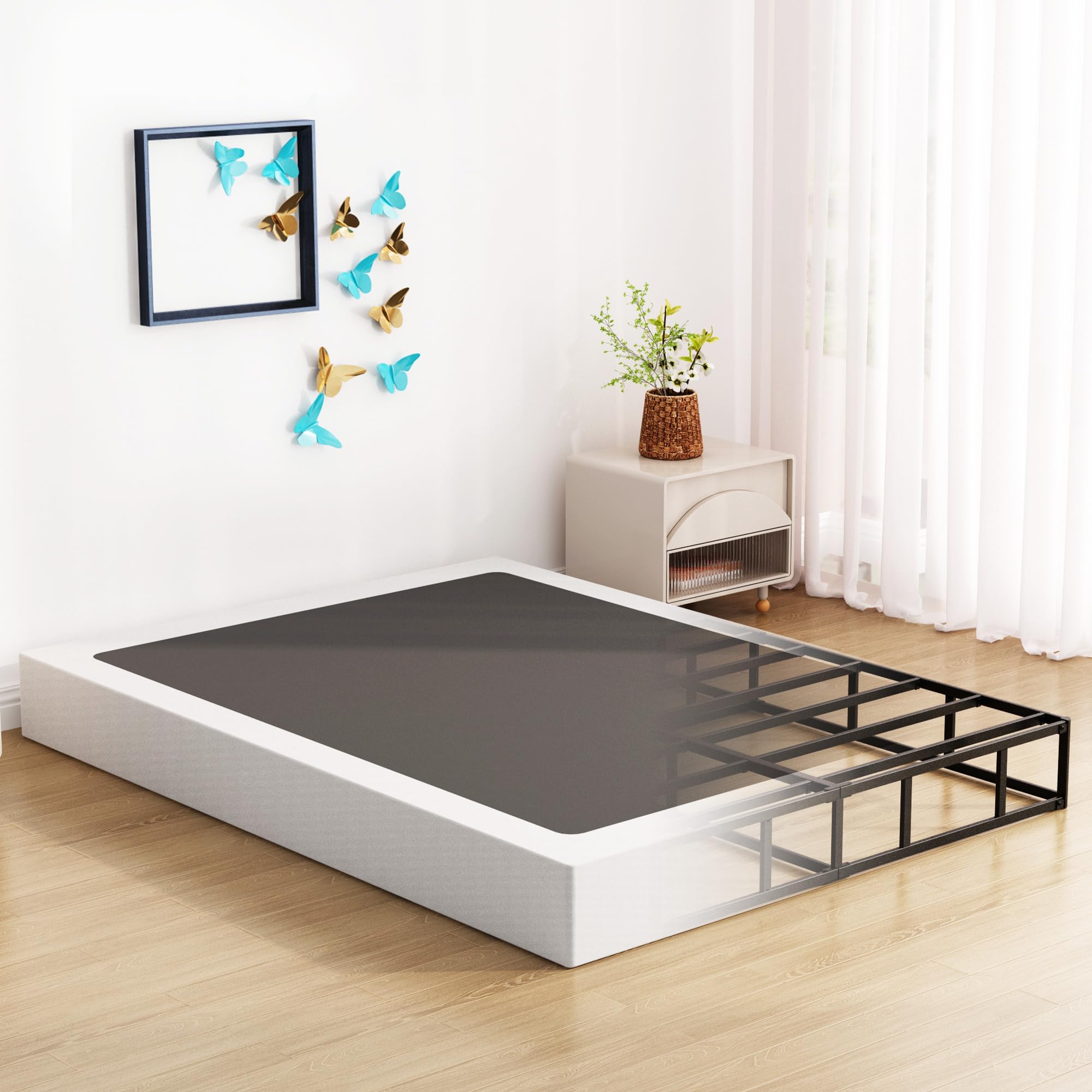 9 Inch Full Size Box Spring - Heavy Duty Metal Bed Base with Fabric Cover | Noise Free, Easy Assembly Mattress Foundation for Bedroom & Guest Room