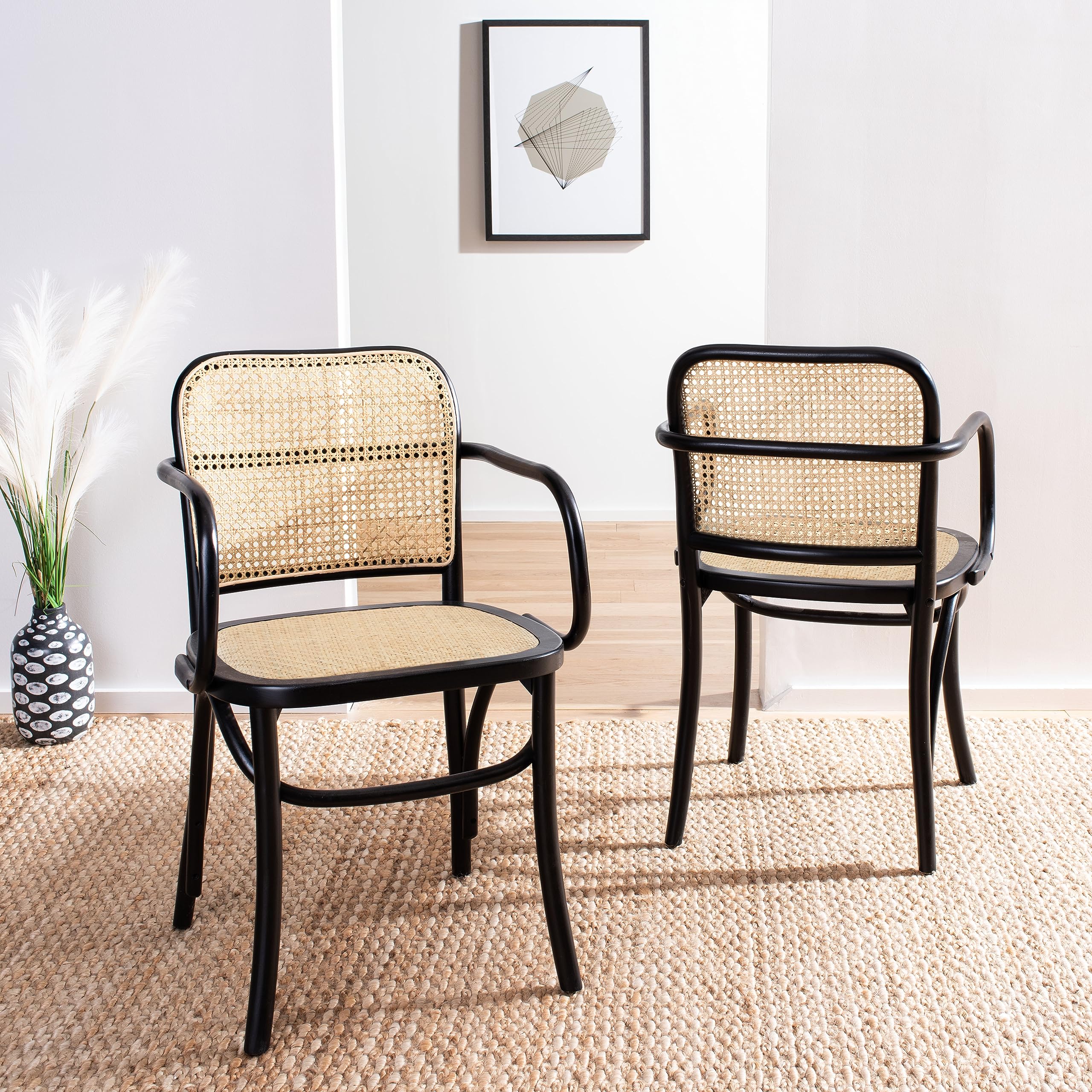 Safavieh Home Keiko White & Natural Cane Dining Chair - Modern Farmhouse Style for Kitchen, Dining Room & Breakfast Nook