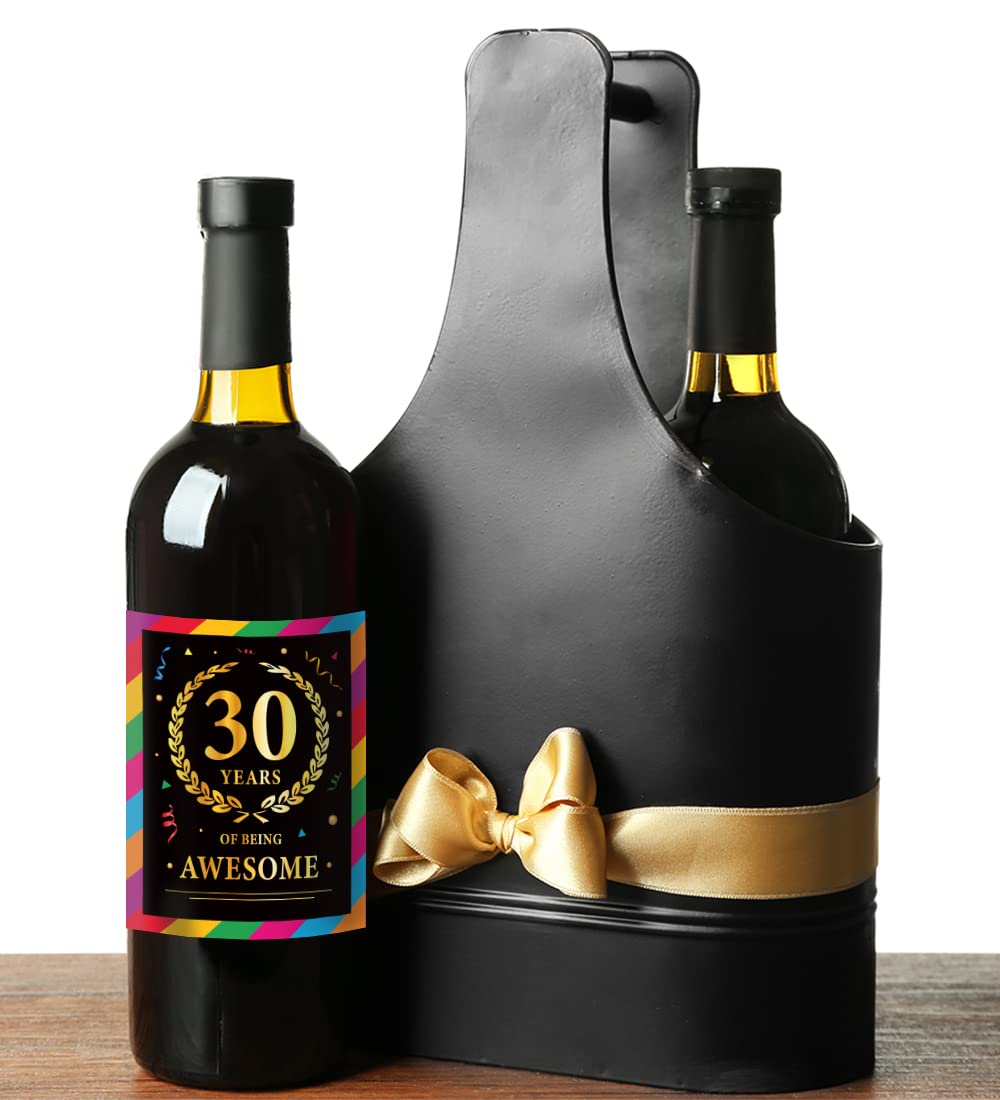 30th Birthday Wine Bottle Labels - Set of 6 Personalized Wine Stickers for 30 Year Old Birthday Party Decorations, Anniversary Gifts & Celebration Supplies - Perfect for Wine Lover Birthday Gifts, 30th Milestone Parties & Special Occasion Decor
