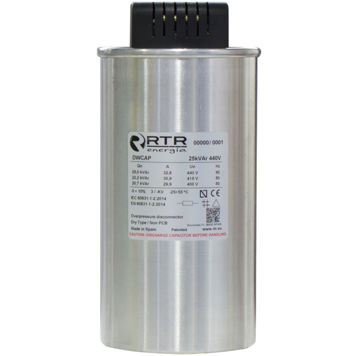 D5254005TER0000 3 Phase Dry Type Power Factor Correction Capacitor - 40.0 KVAR, 525V, 50HZ, 136 x 230mm (DWCAP) - Ideal for Industrial Electrical Systems & Energy Efficiency Applications