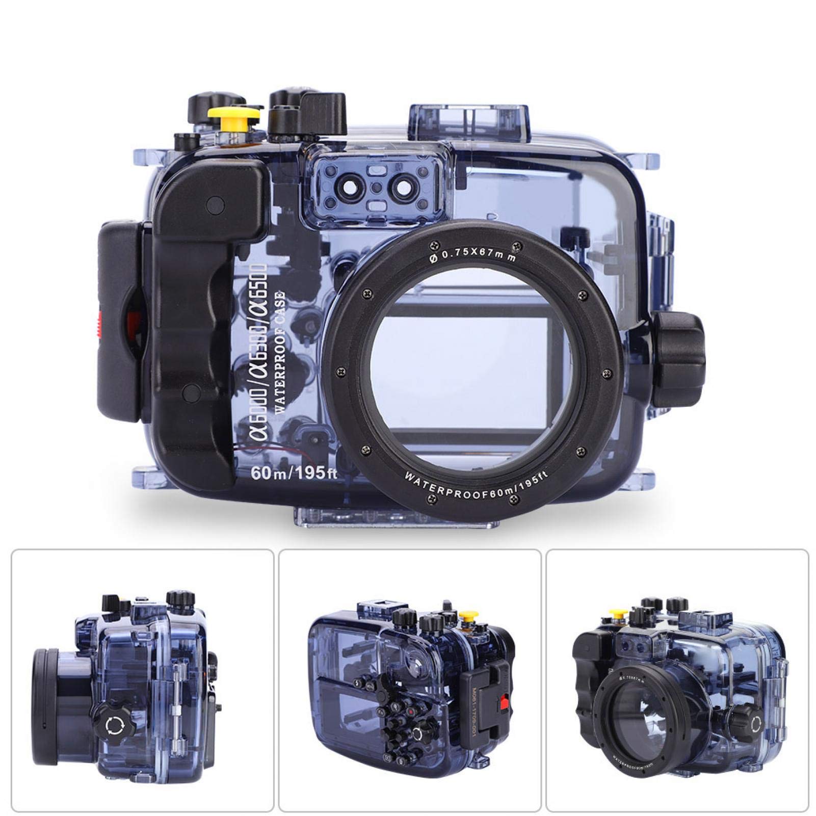 **60m/195ft Waterproof Underwater Camera Housing Case for Sony A6000/A6300/A6500 – Diving, Snorkeling & Action Sports Protection with Cold Shoe Mount**